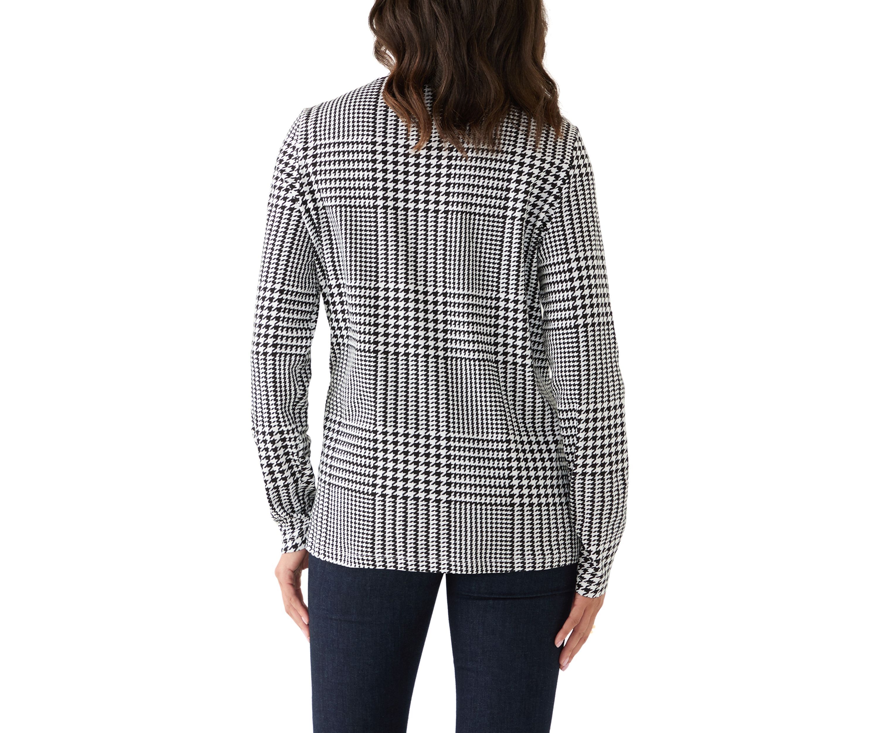 Womens Long Sleeve Mock Neck Printed T-Shirt