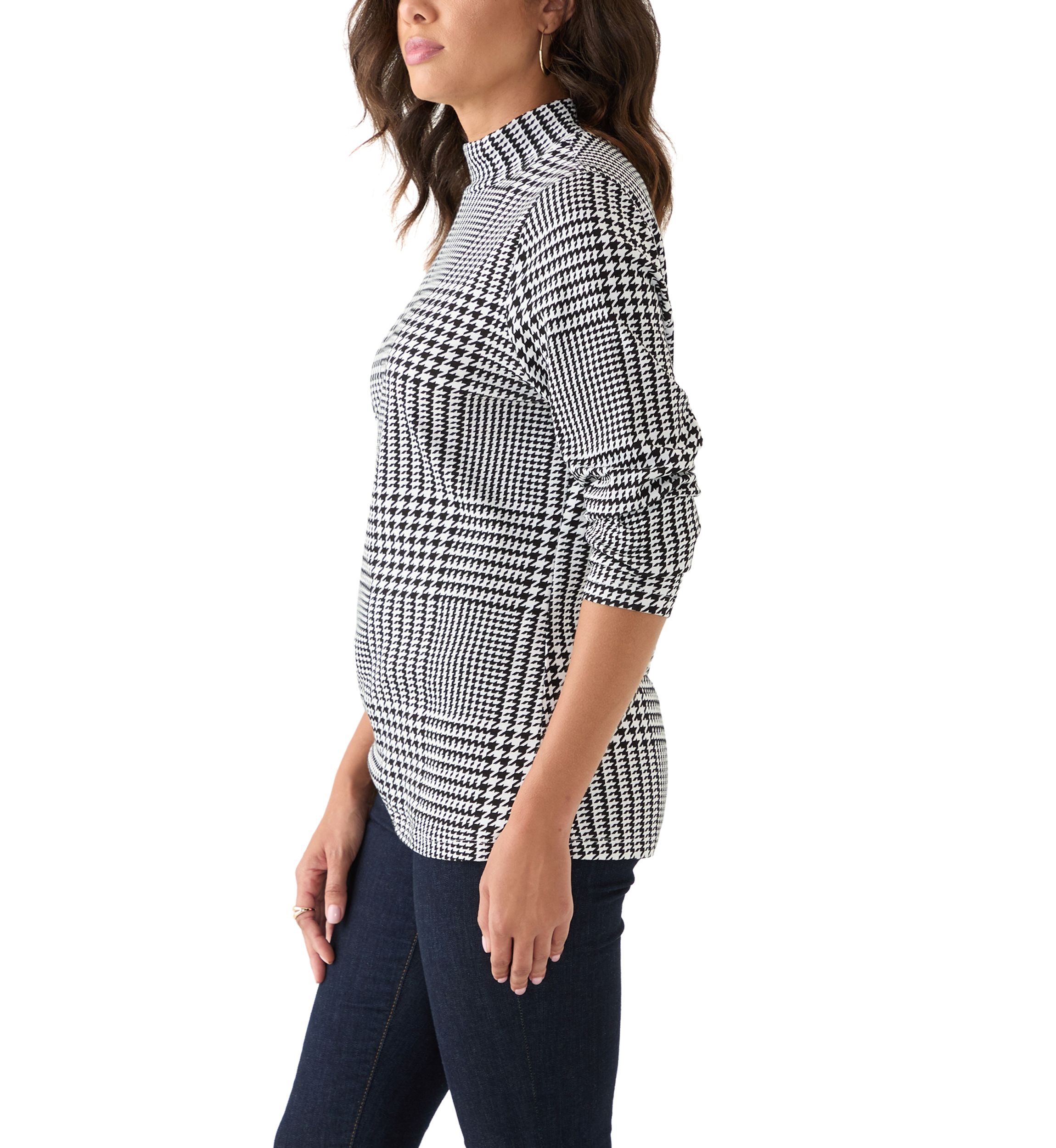 Womens Long Sleeve Mock Neck Printed T-Shirt