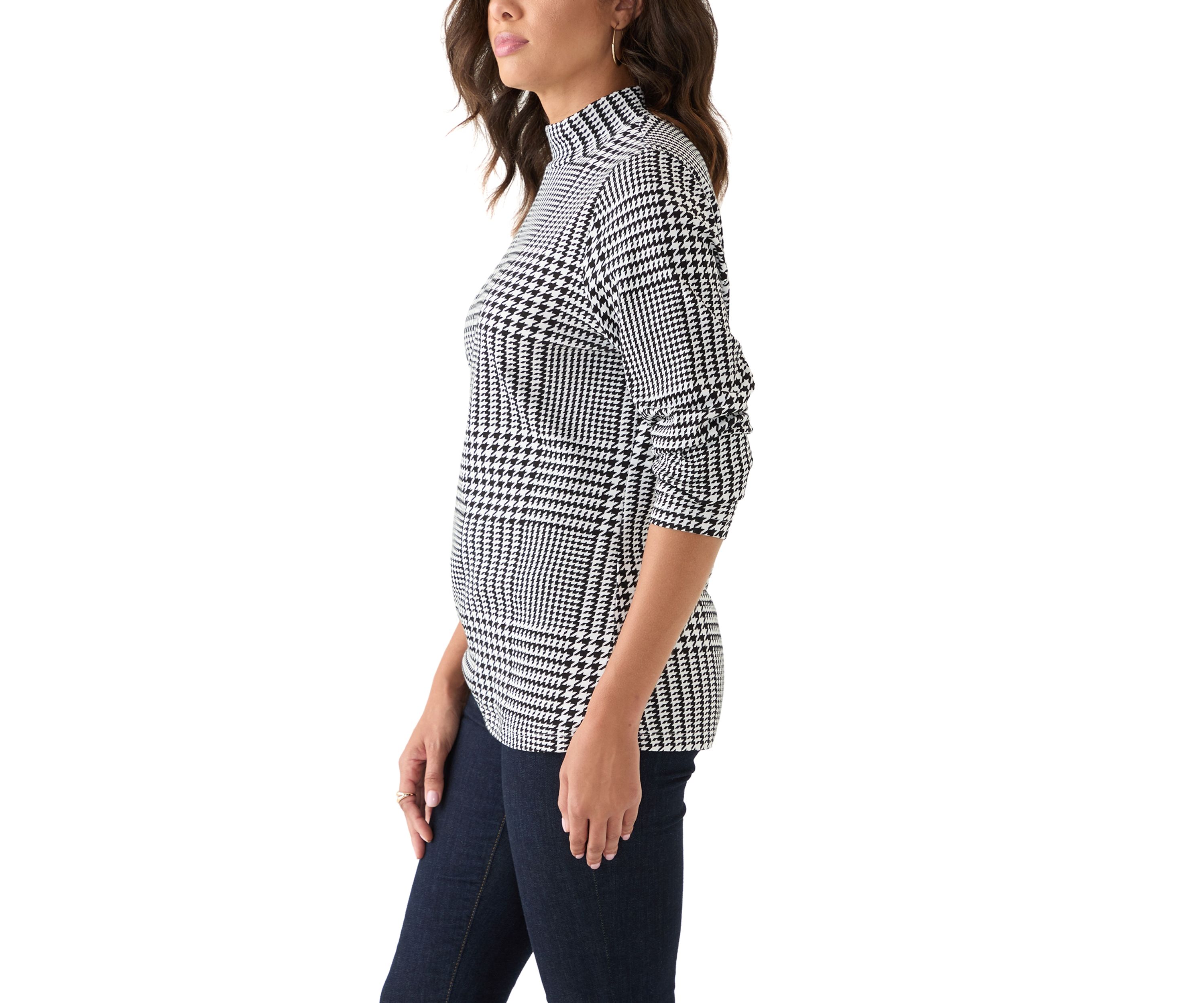 Womens Long Sleeve Mock Neck Printed T-Shirt