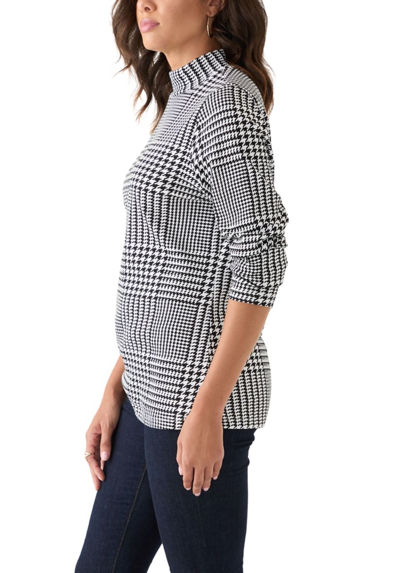 Womens Long Sleeve Mock Neck Printed T-Shirt