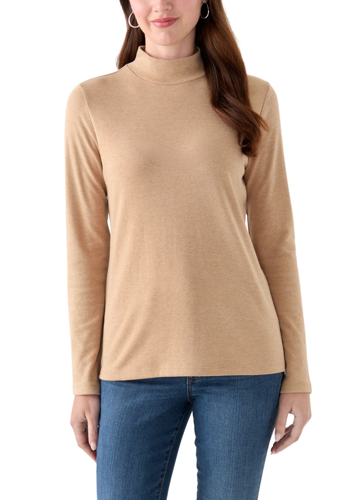 Womens Long Sleeve Mock Neck Heather T-Shirt