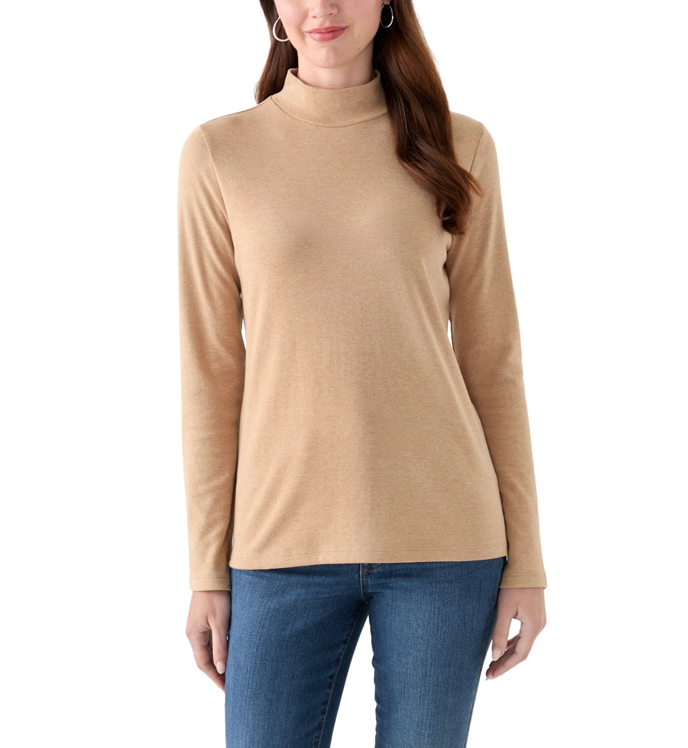 Womens Long Sleeve Mock Neck Heather T-Shirt