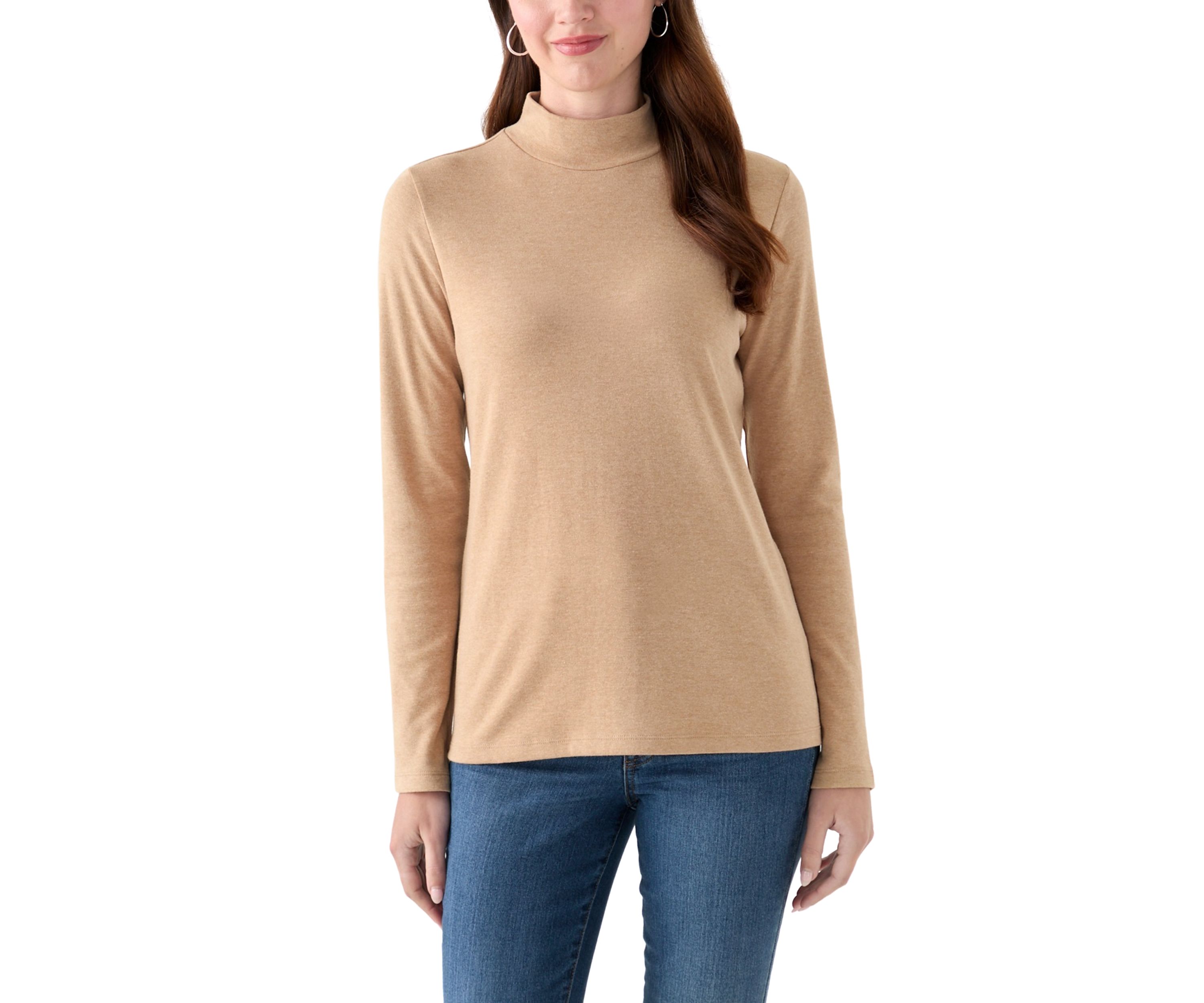 Womens Long Sleeve Mock Neck Heather T-Shirt