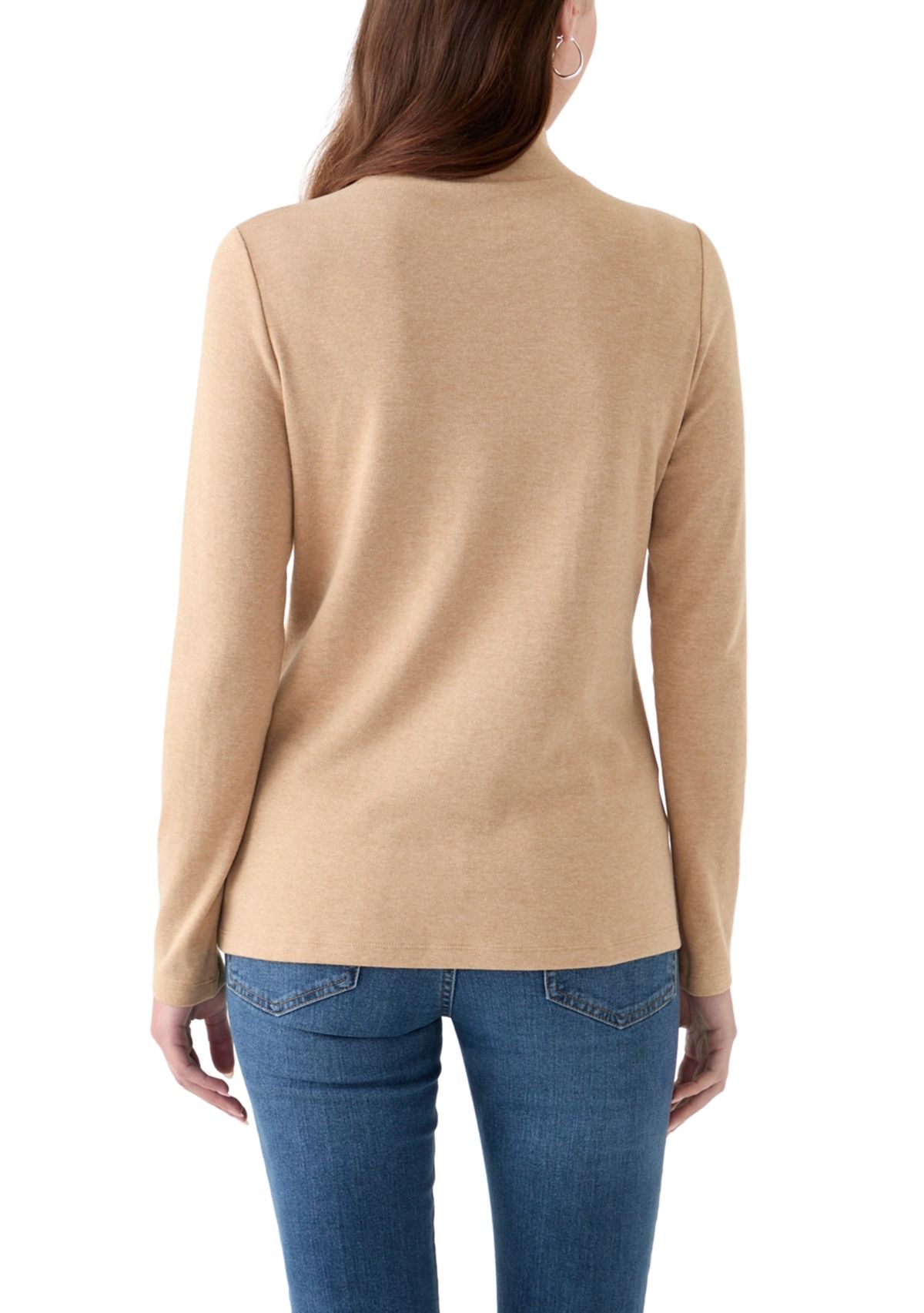 Womens Long Sleeve Mock Neck Heather T-Shirt