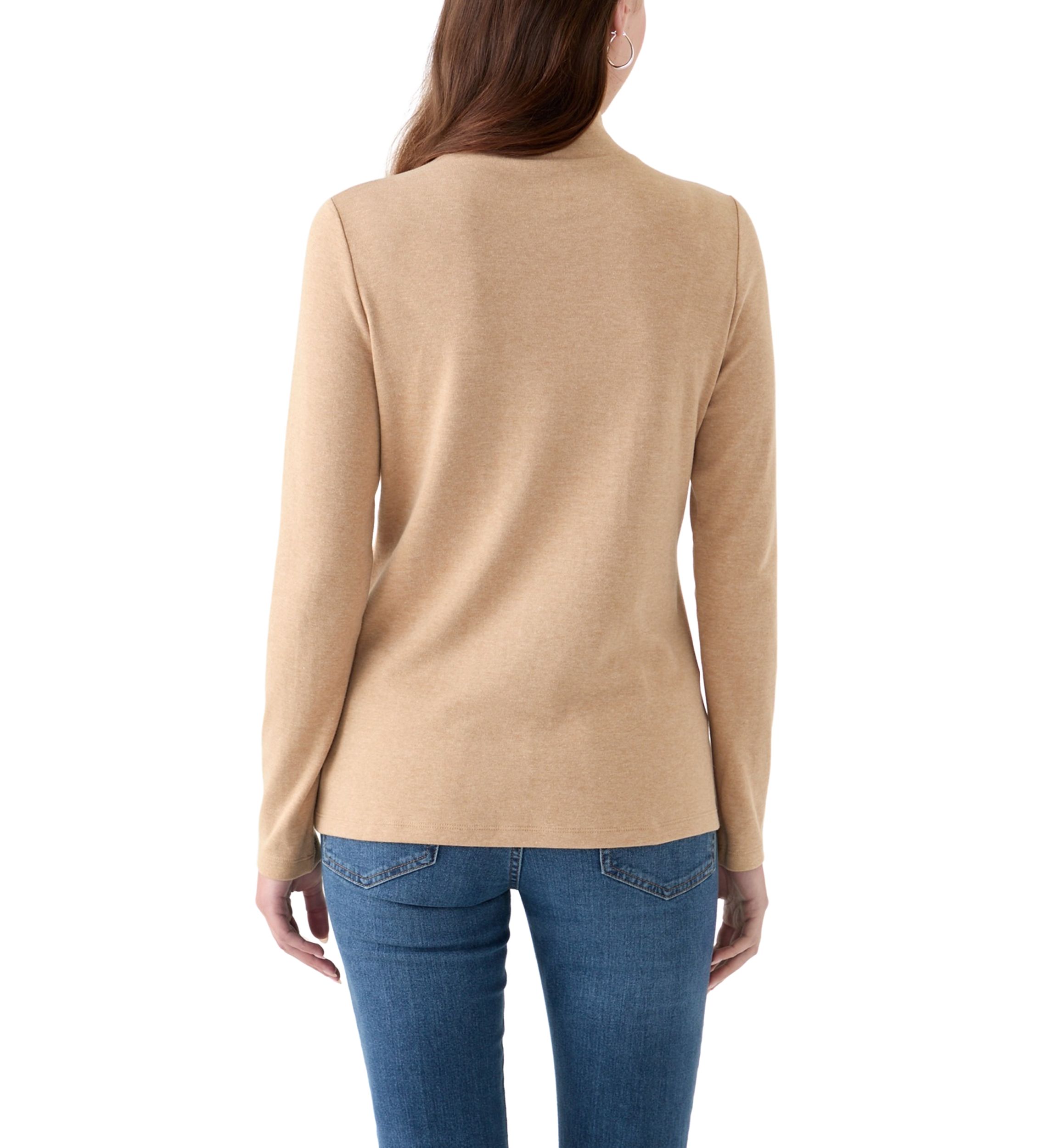 Womens Long Sleeve Mock Neck Heather T-Shirt