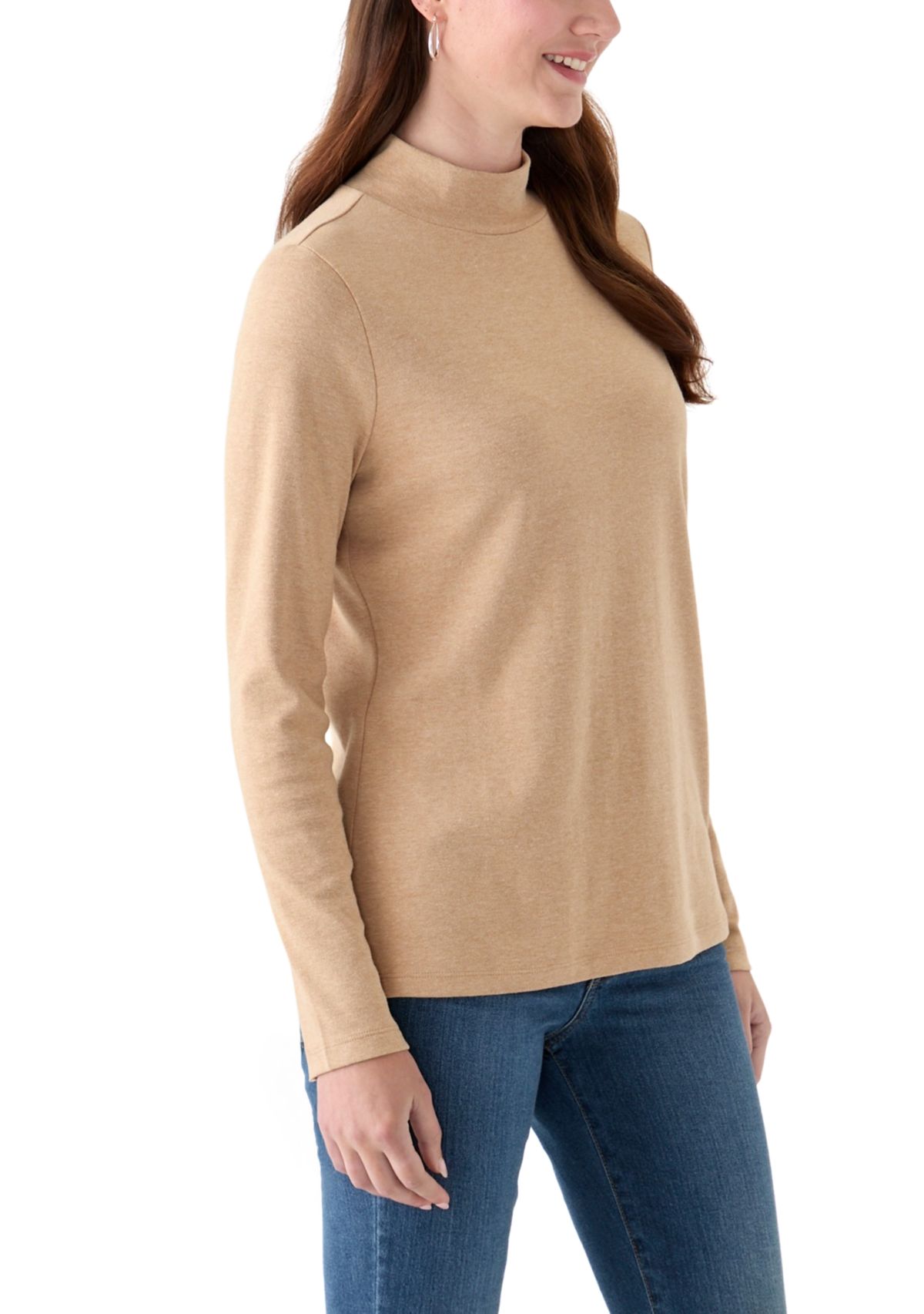 Womens Long Sleeve Mock Neck Heather T-Shirt