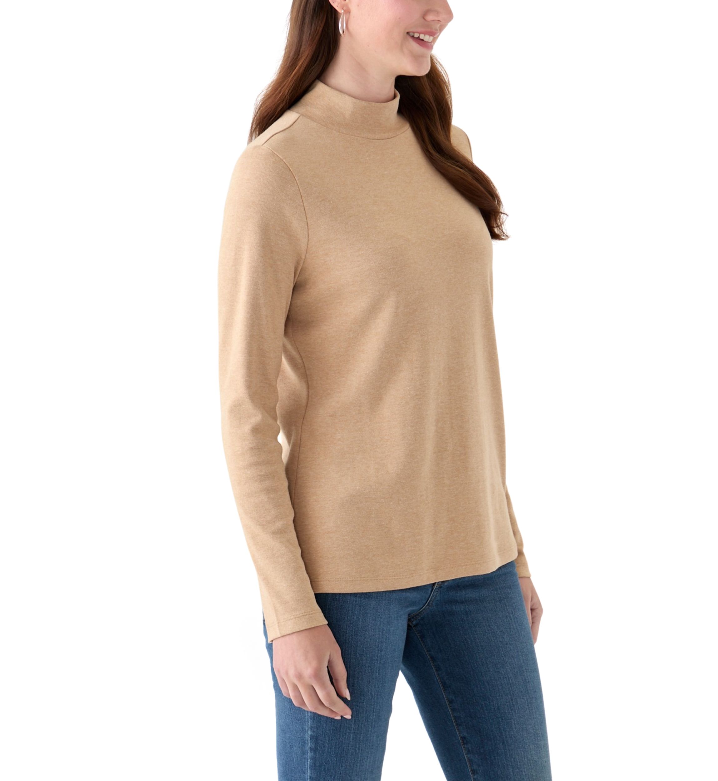 Womens Long Sleeve Mock Neck Heather T-Shirt