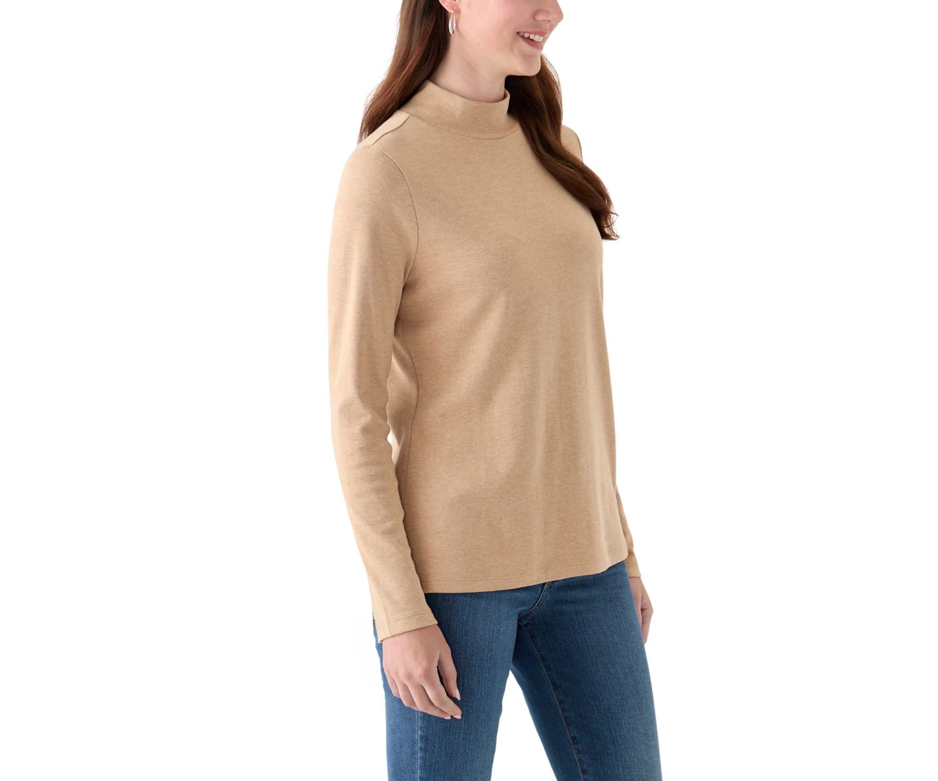Womens Long Sleeve Mock Neck Heather T-Shirt