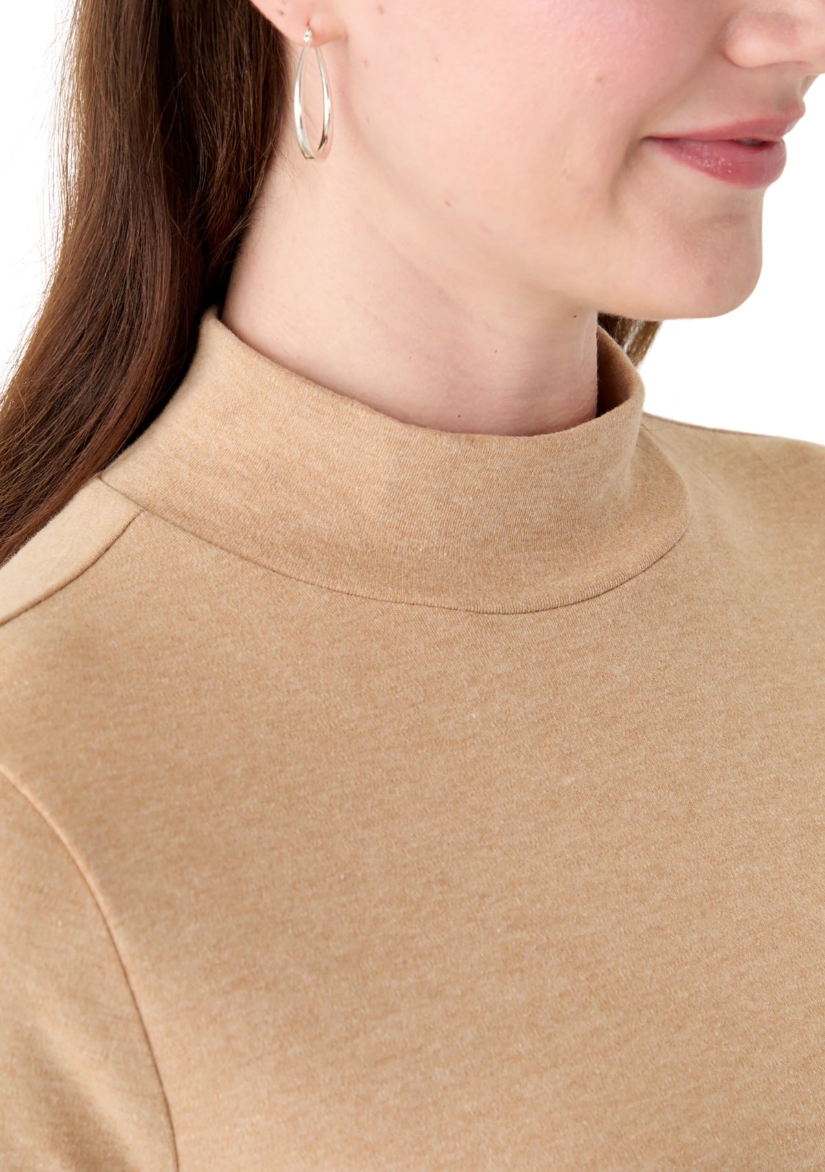 Womens Long Sleeve Mock Neck Heather T-Shirt