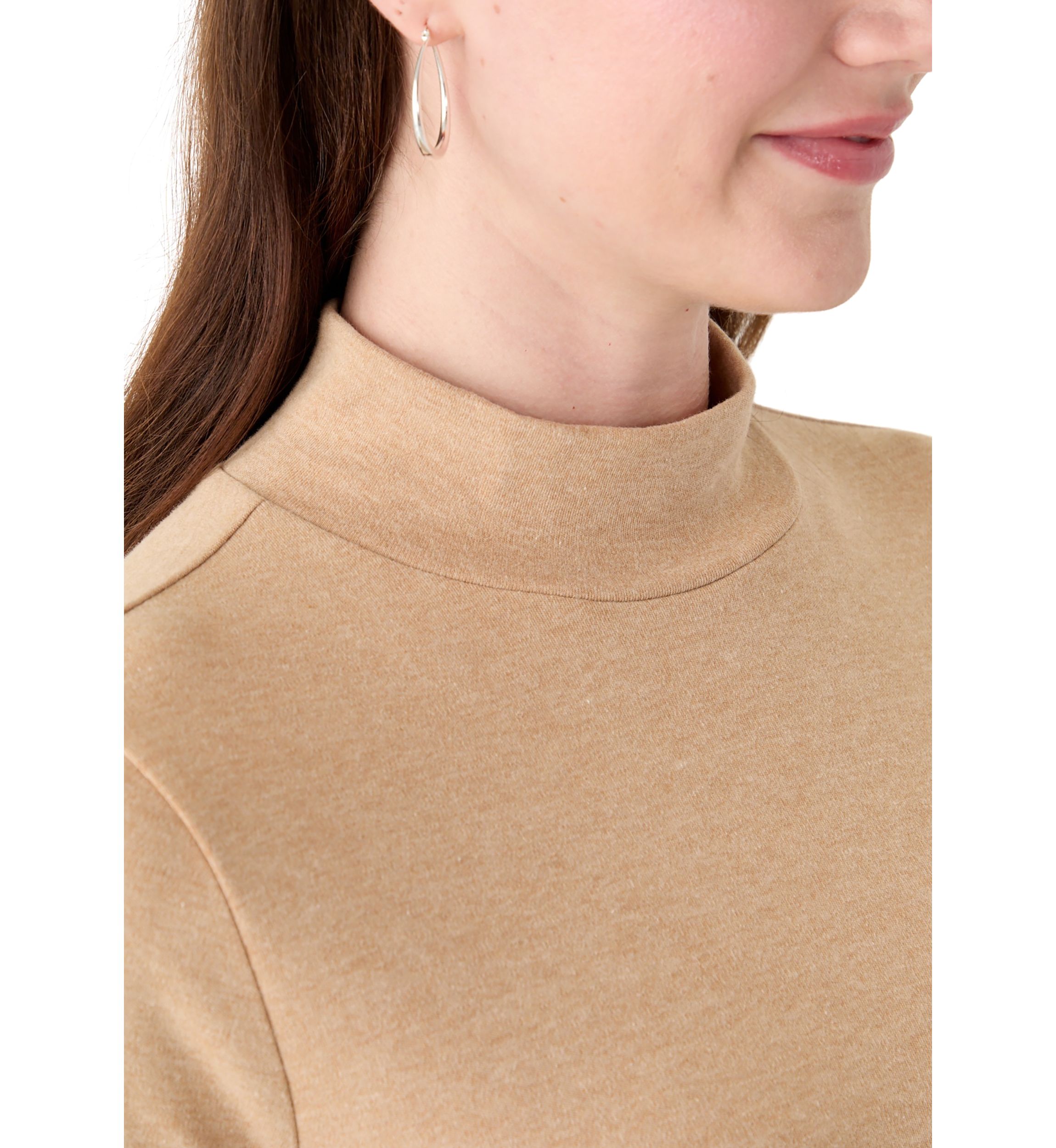 Womens Long Sleeve Mock Neck Heather T-Shirt