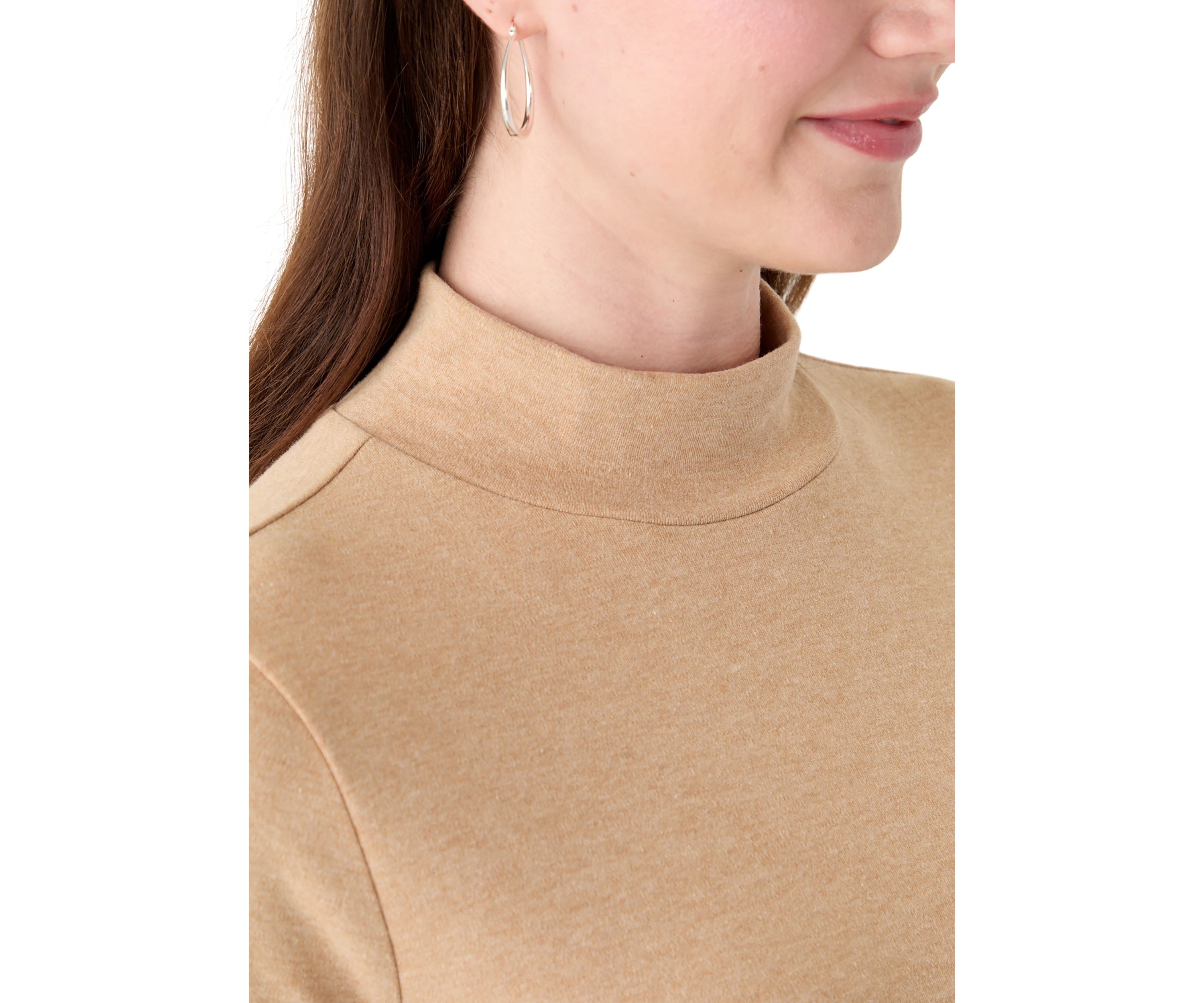 Womens Long Sleeve Mock Neck Heather T-Shirt