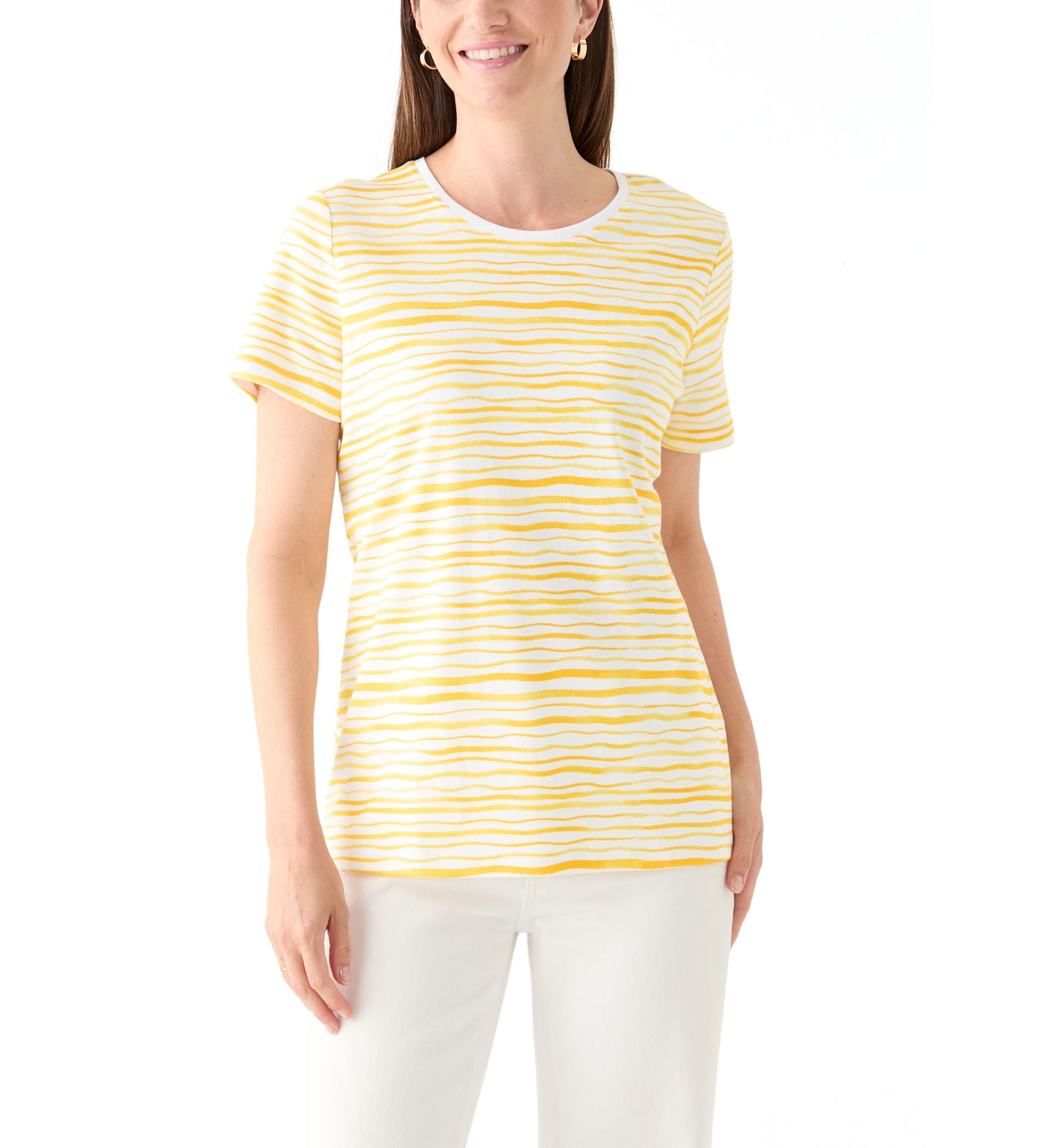 Womens Short Sleeve Crew Neck Stripe Print T-Shirt