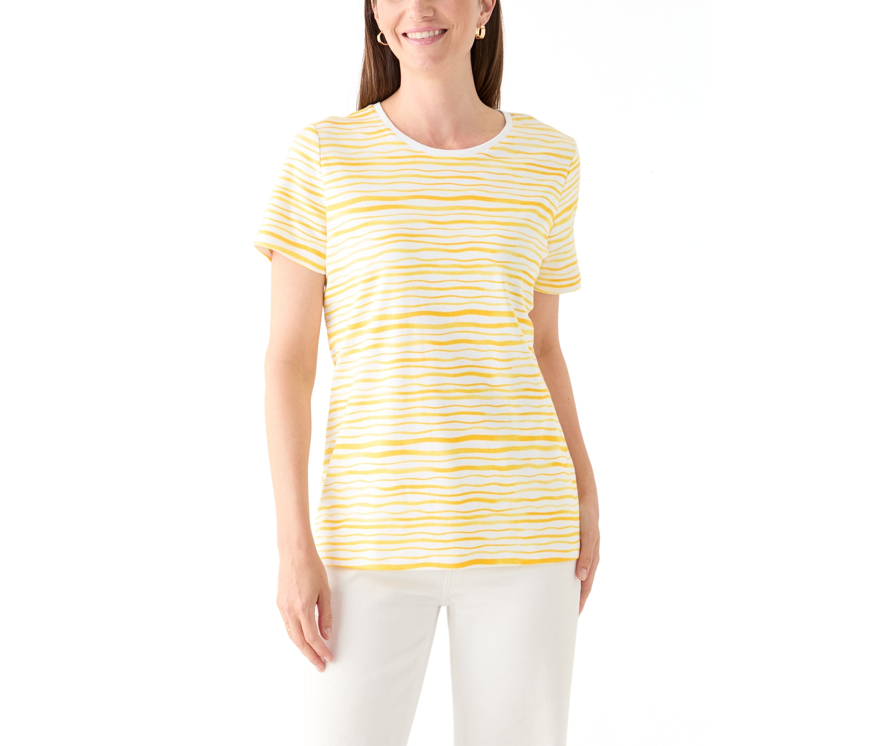 Womens Short Sleeve Crew Neck Stripe Print T-Shirt