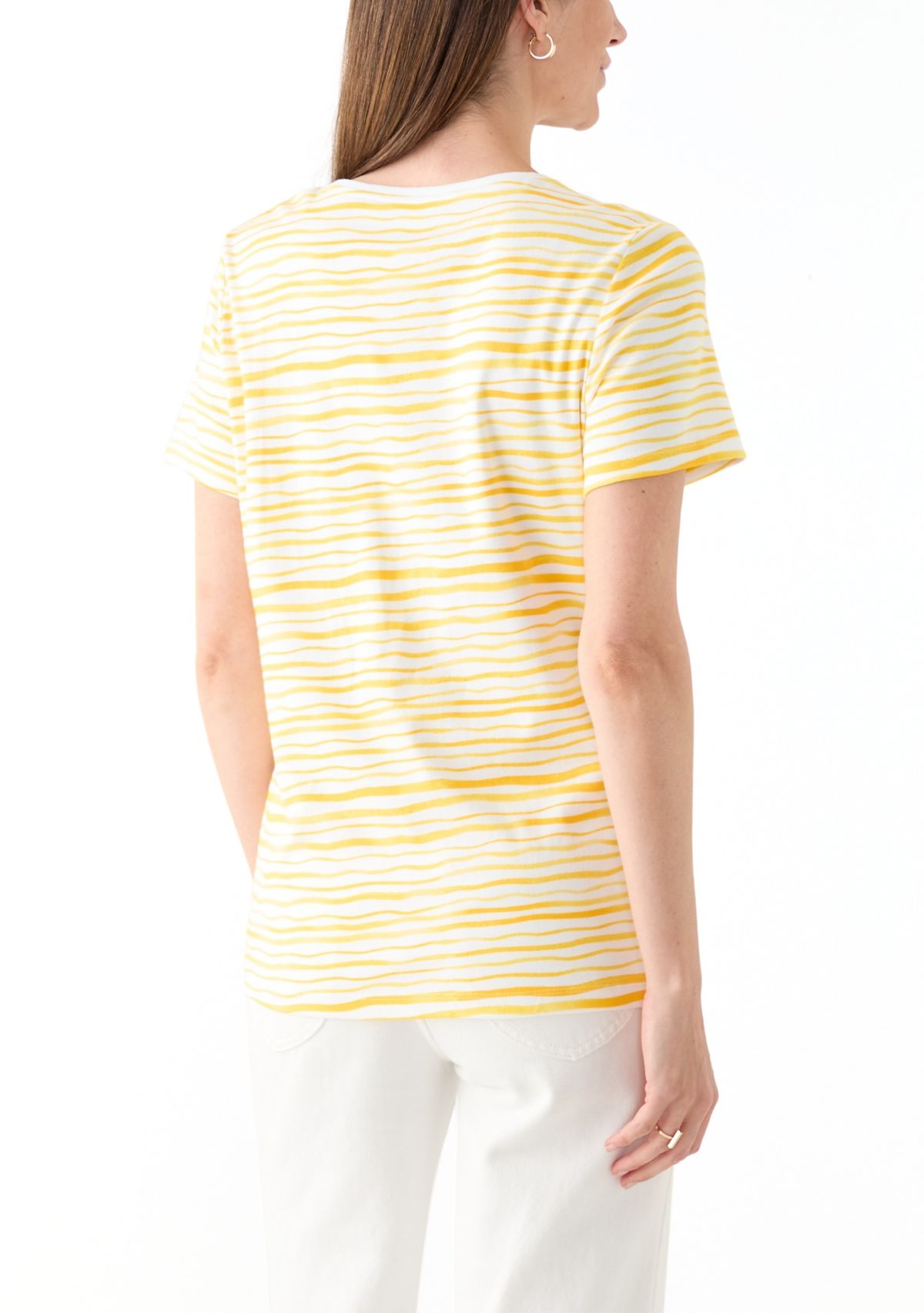 Womens Short Sleeve Crew Neck Stripe Print T-Shirt