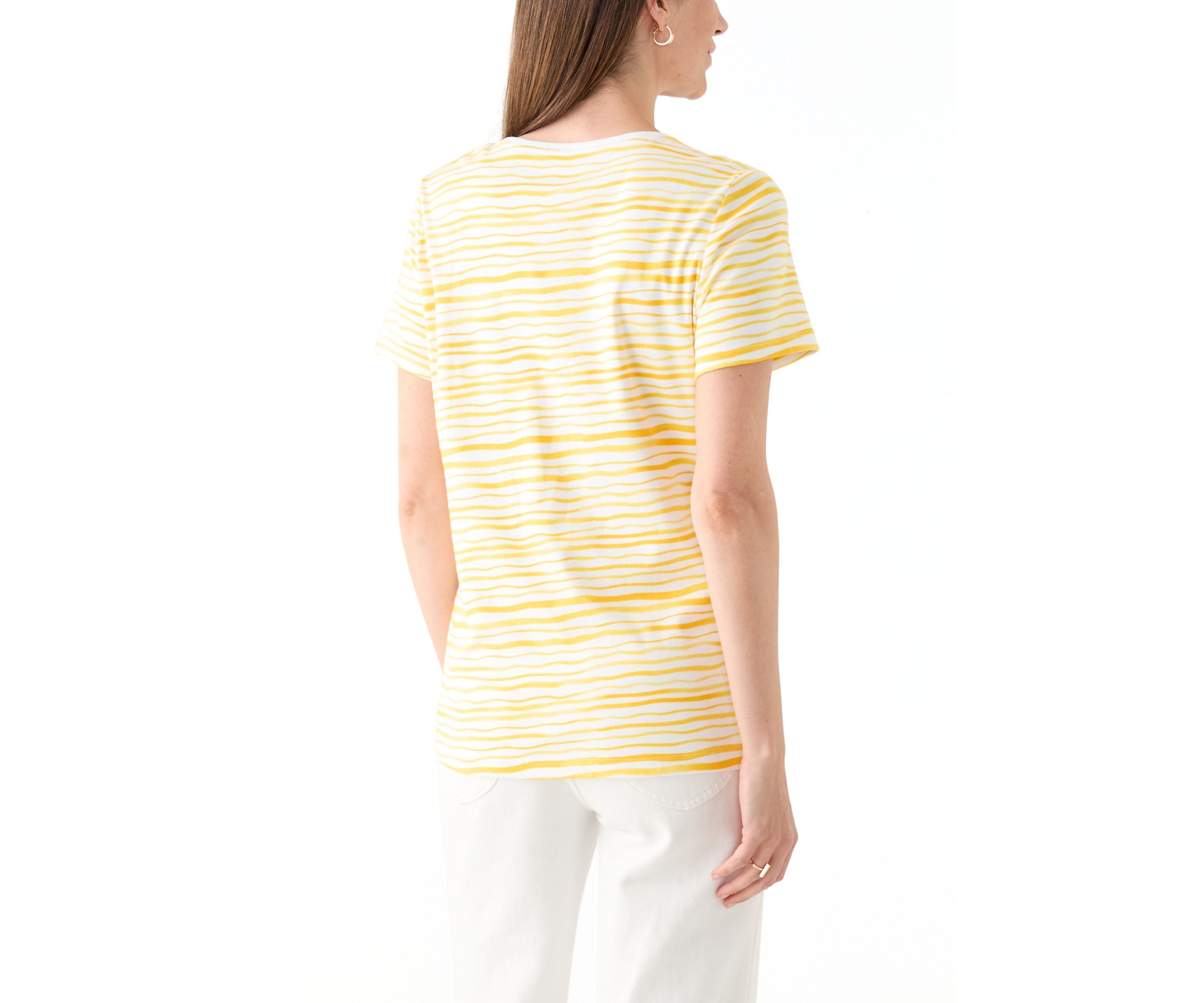 Womens Short Sleeve Crew Neck Stripe Print T-Shirt