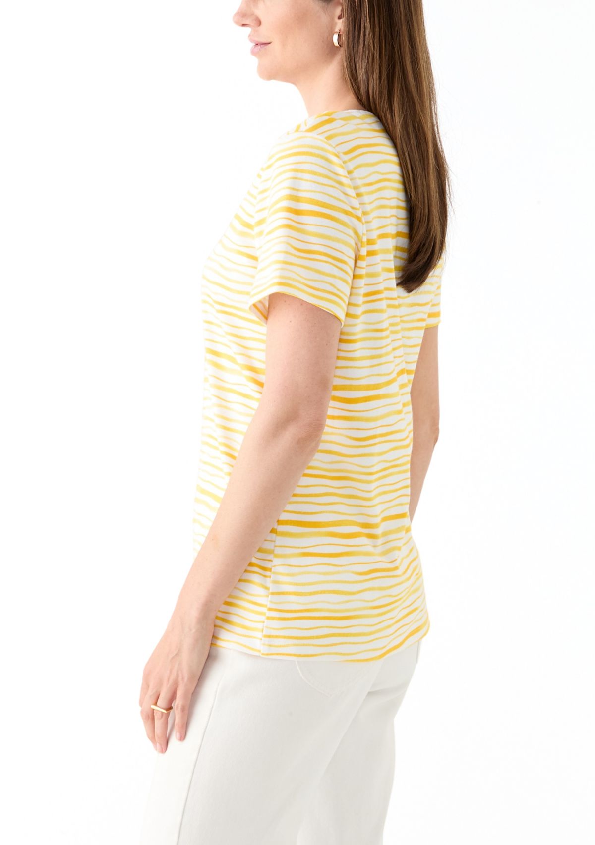 Womens Short Sleeve Crew Neck Stripe Print T-Shirt