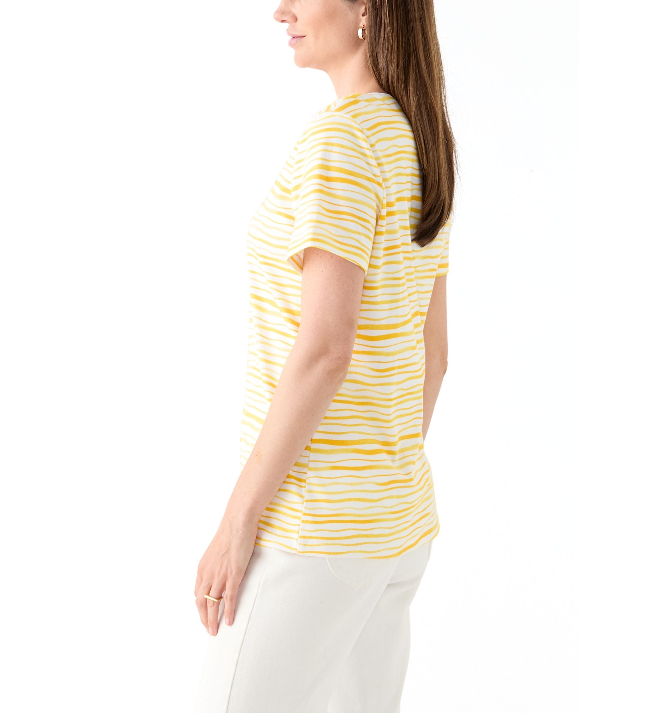 Womens Short Sleeve Crew Neck Stripe Print T-Shirt