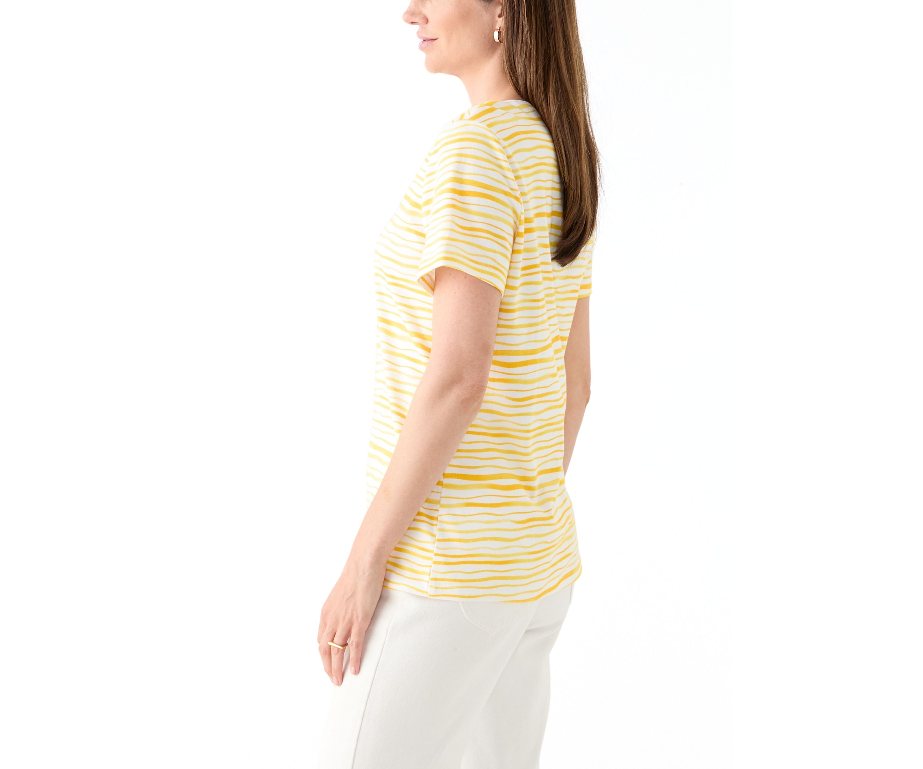 Womens Short Sleeve Crew Neck Stripe Print T-Shirt