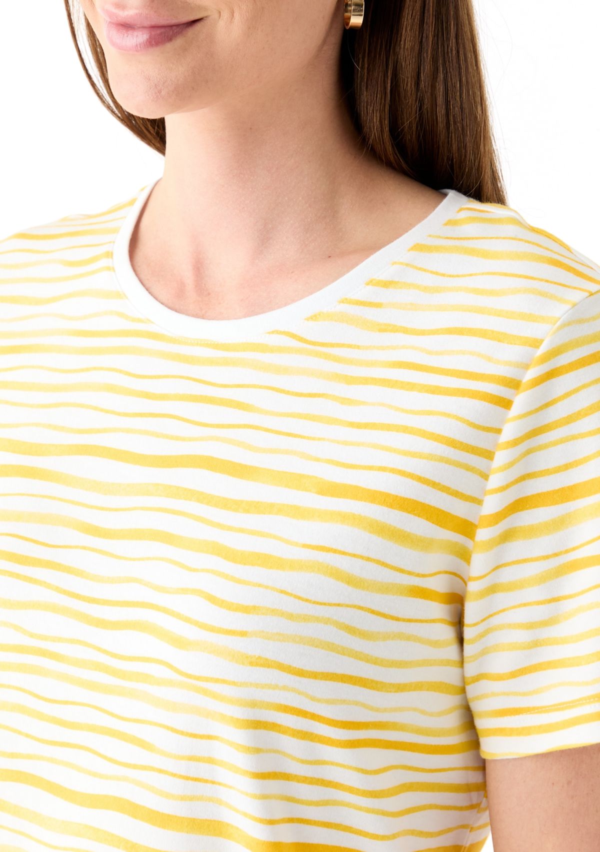 Womens Short Sleeve Crew Neck Stripe Print T-Shirt