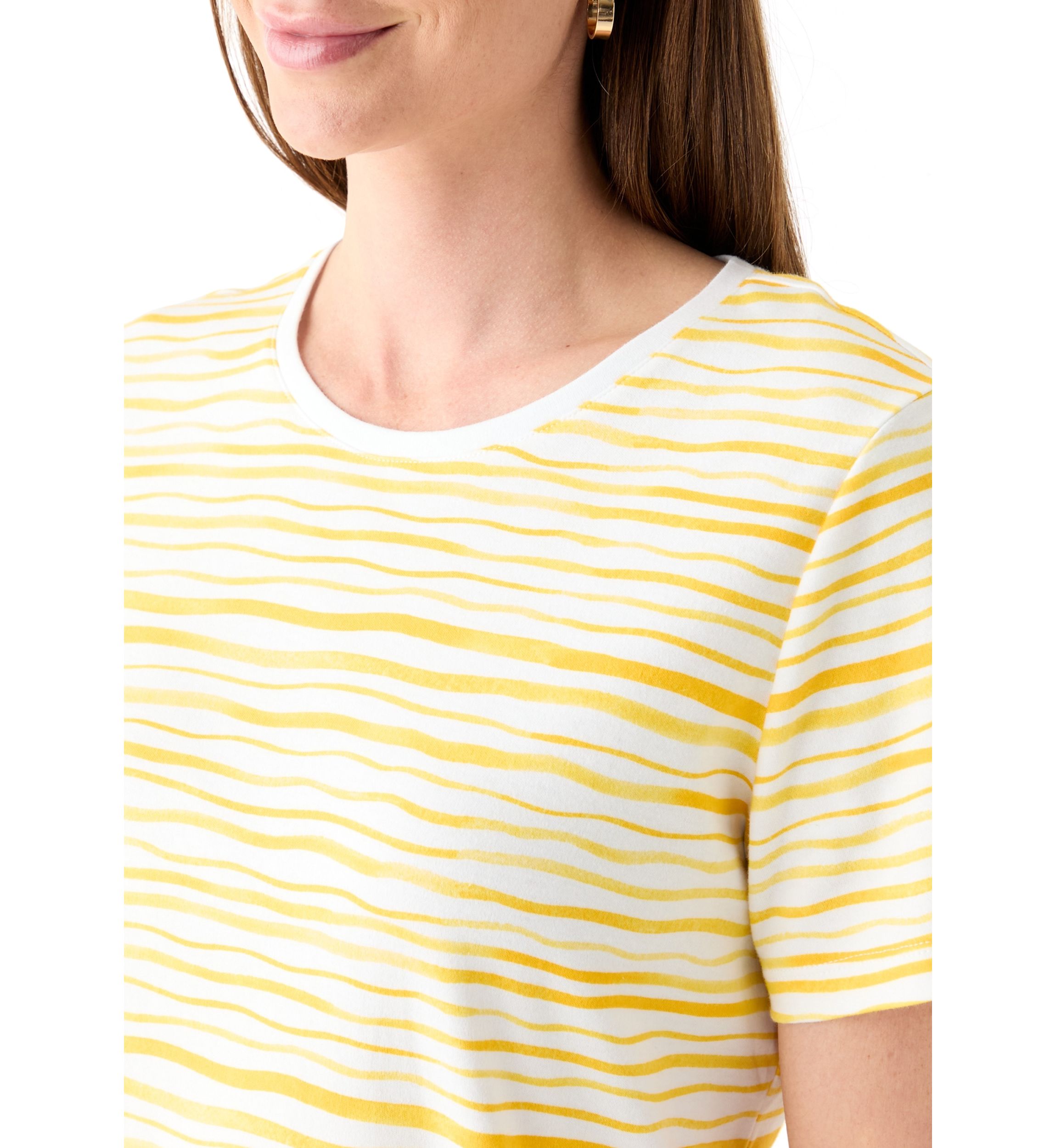 Womens Short Sleeve Crew Neck Stripe Print T-Shirt