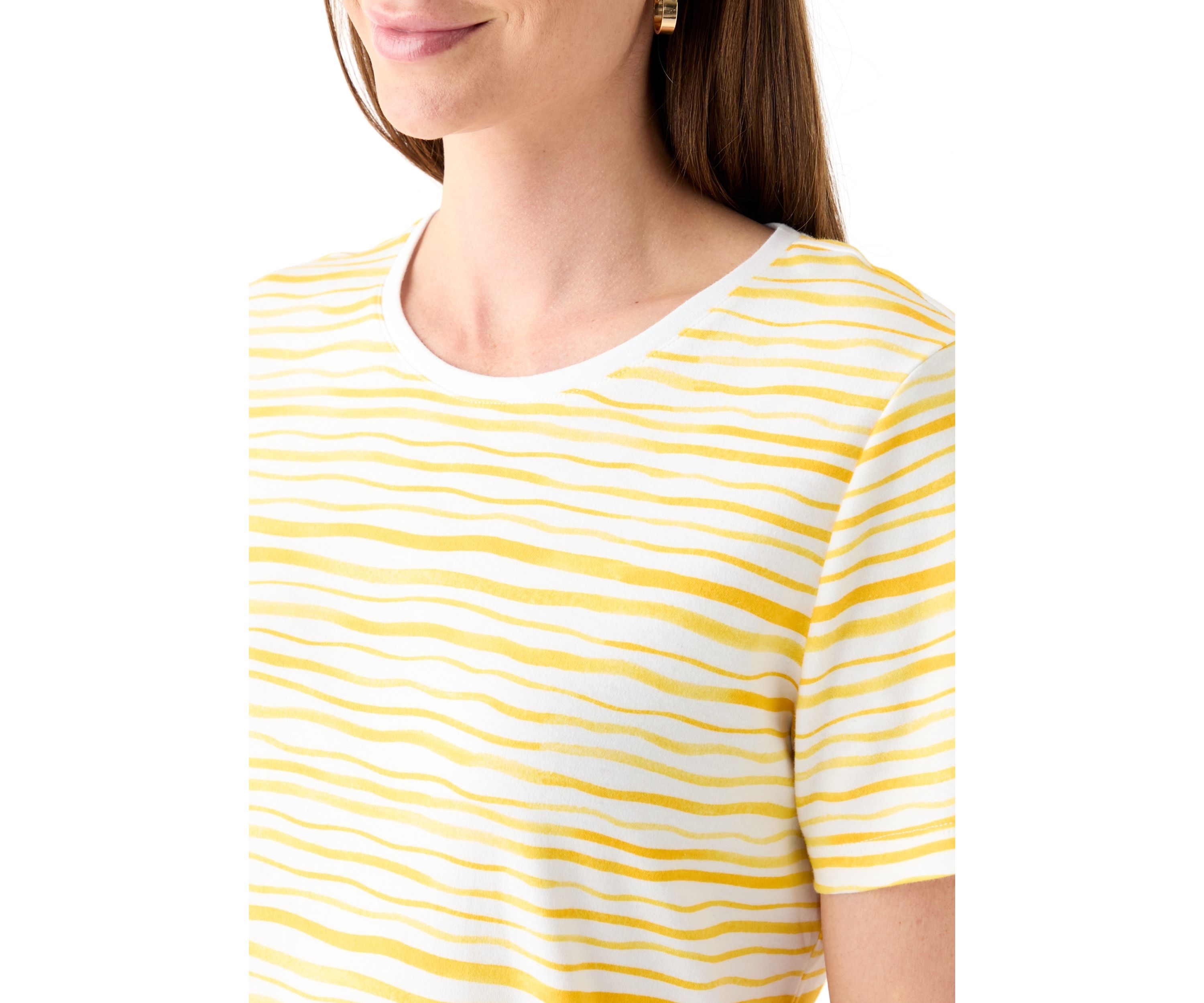 Womens Short Sleeve Crew Neck Stripe Print T-Shirt