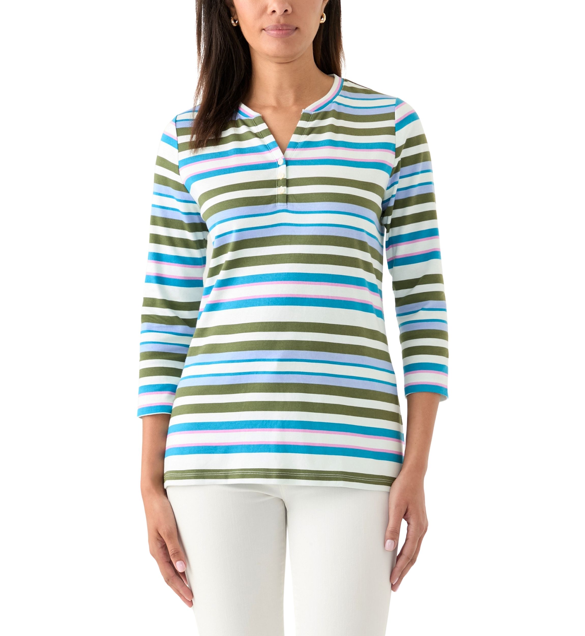 Womens Stripe Split Neck Top