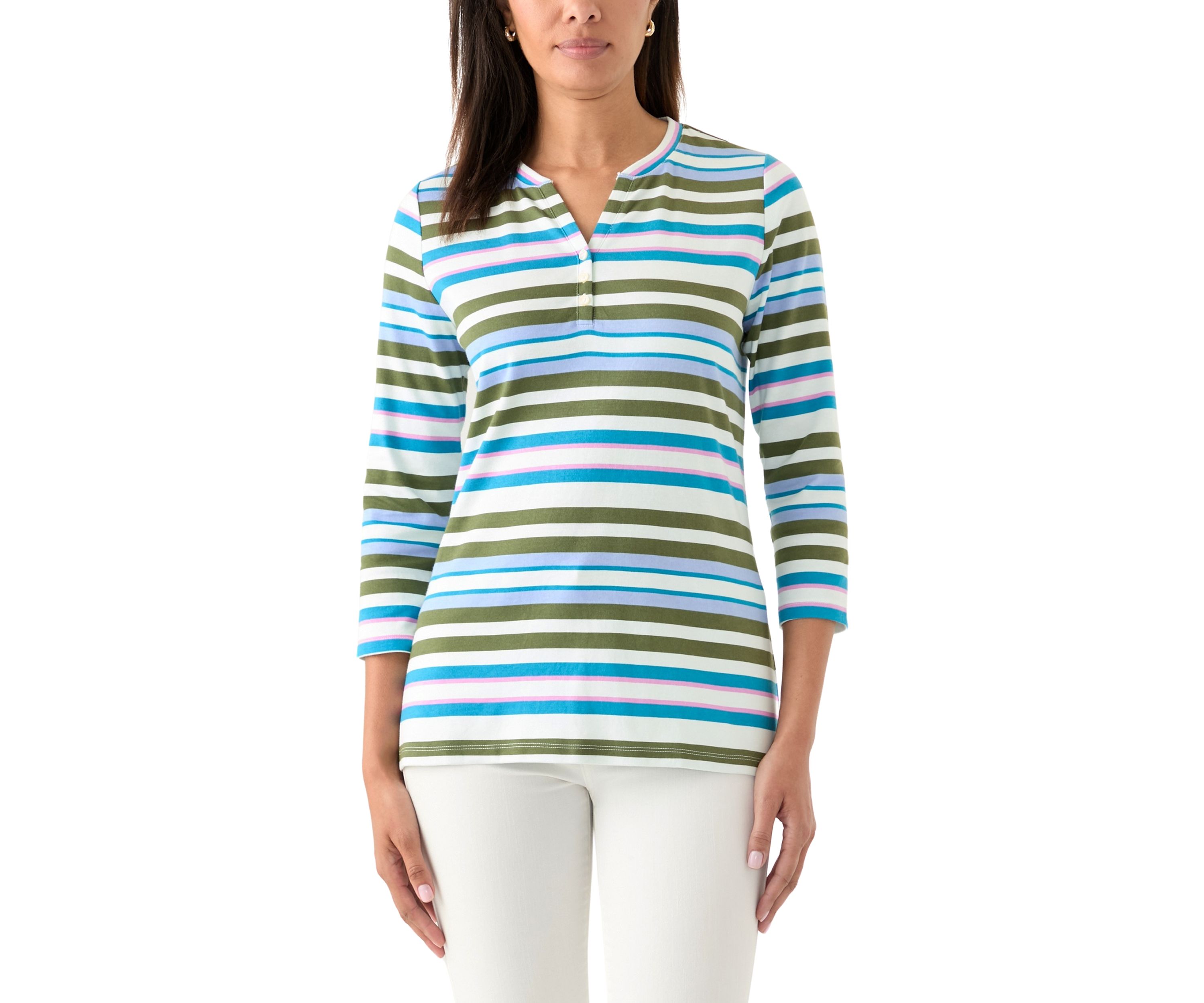 Womens Stripe Split Neck Top