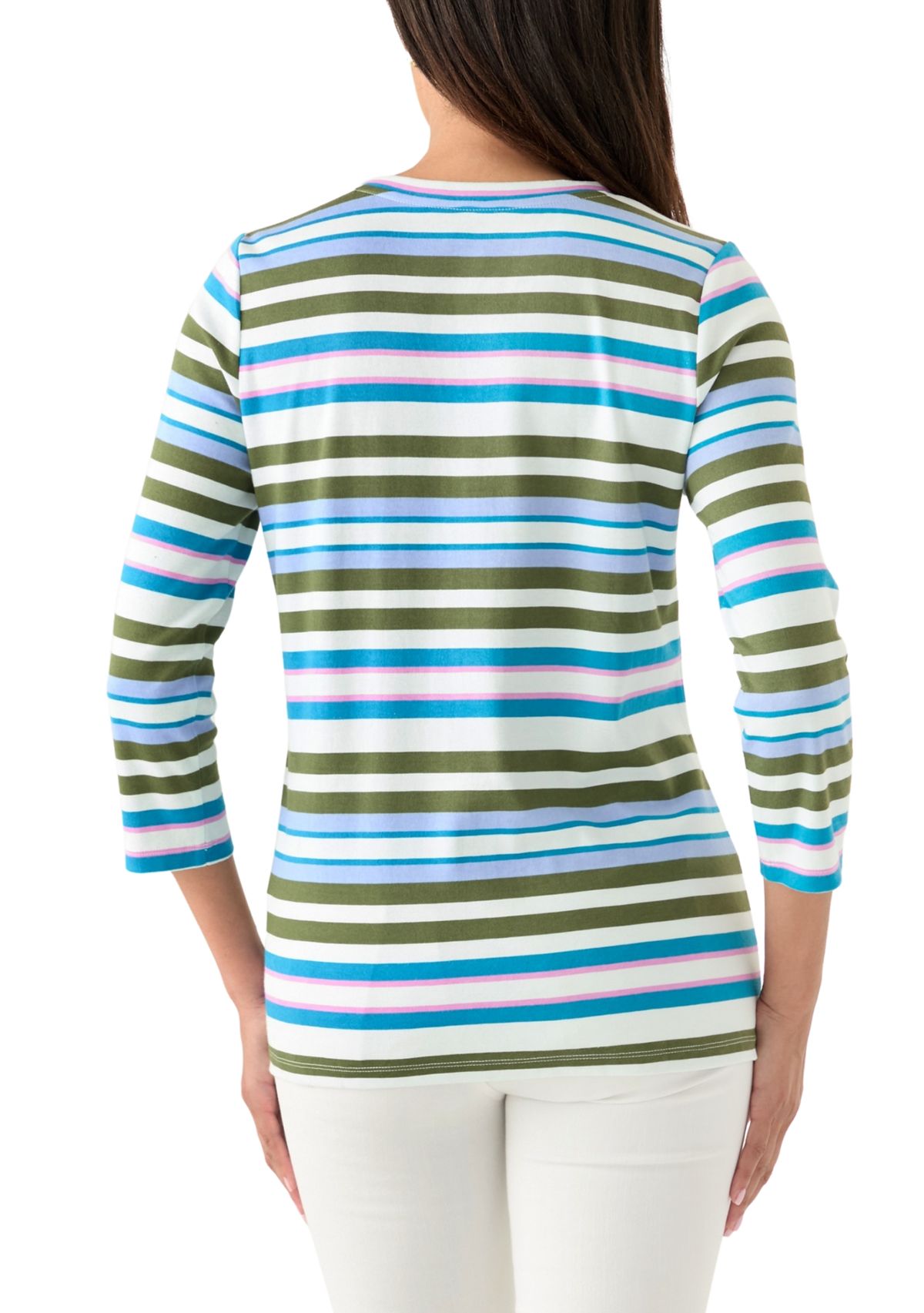 Womens Stripe Split Neck Top