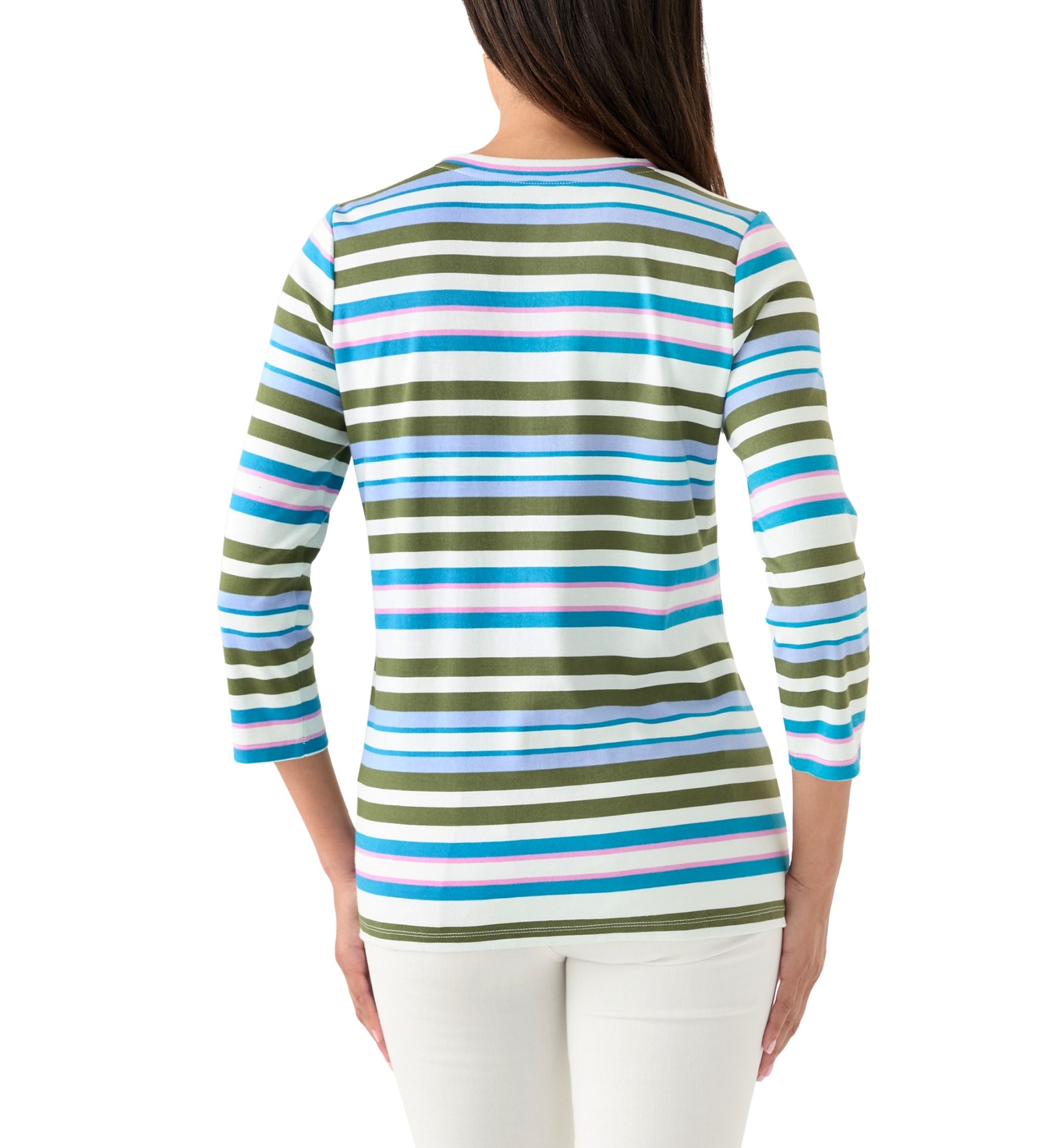 Womens Stripe Split Neck Top