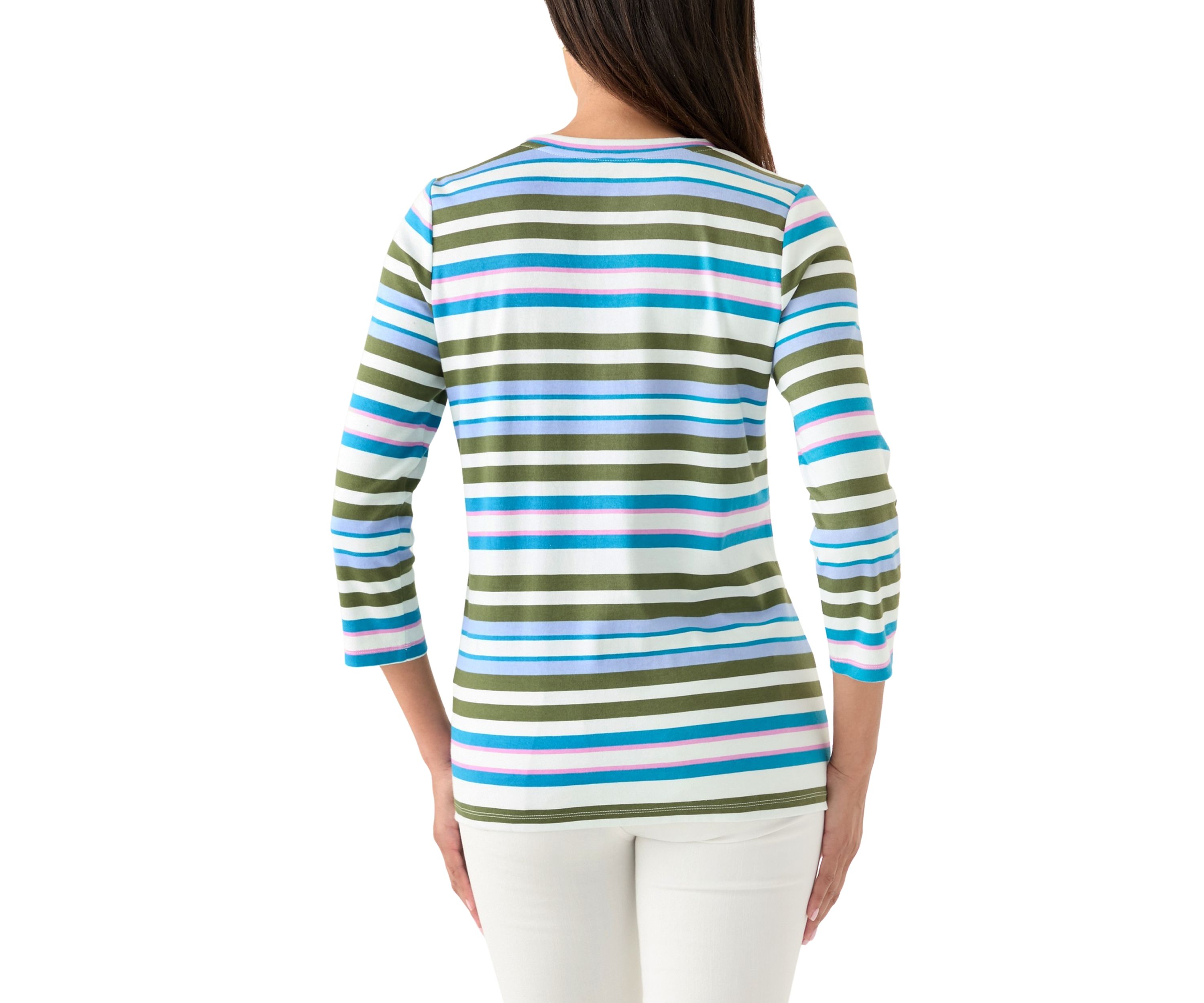 Womens Stripe Split Neck Top