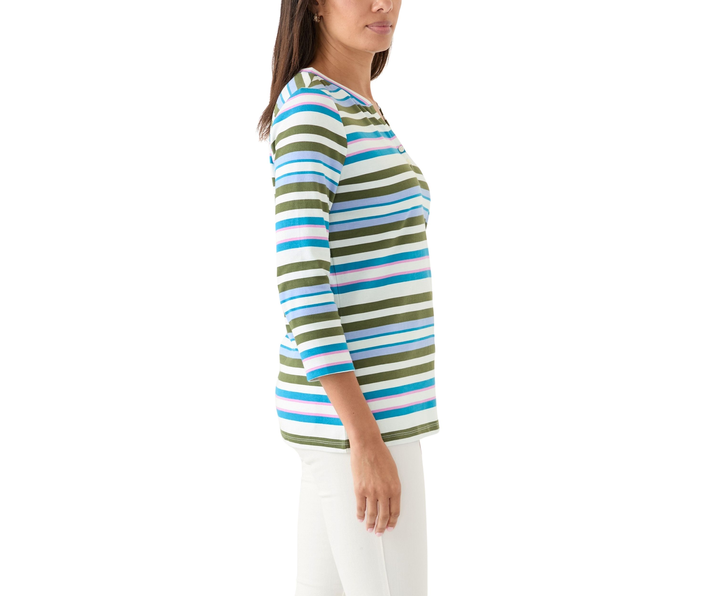 Womens Stripe Split Neck Top