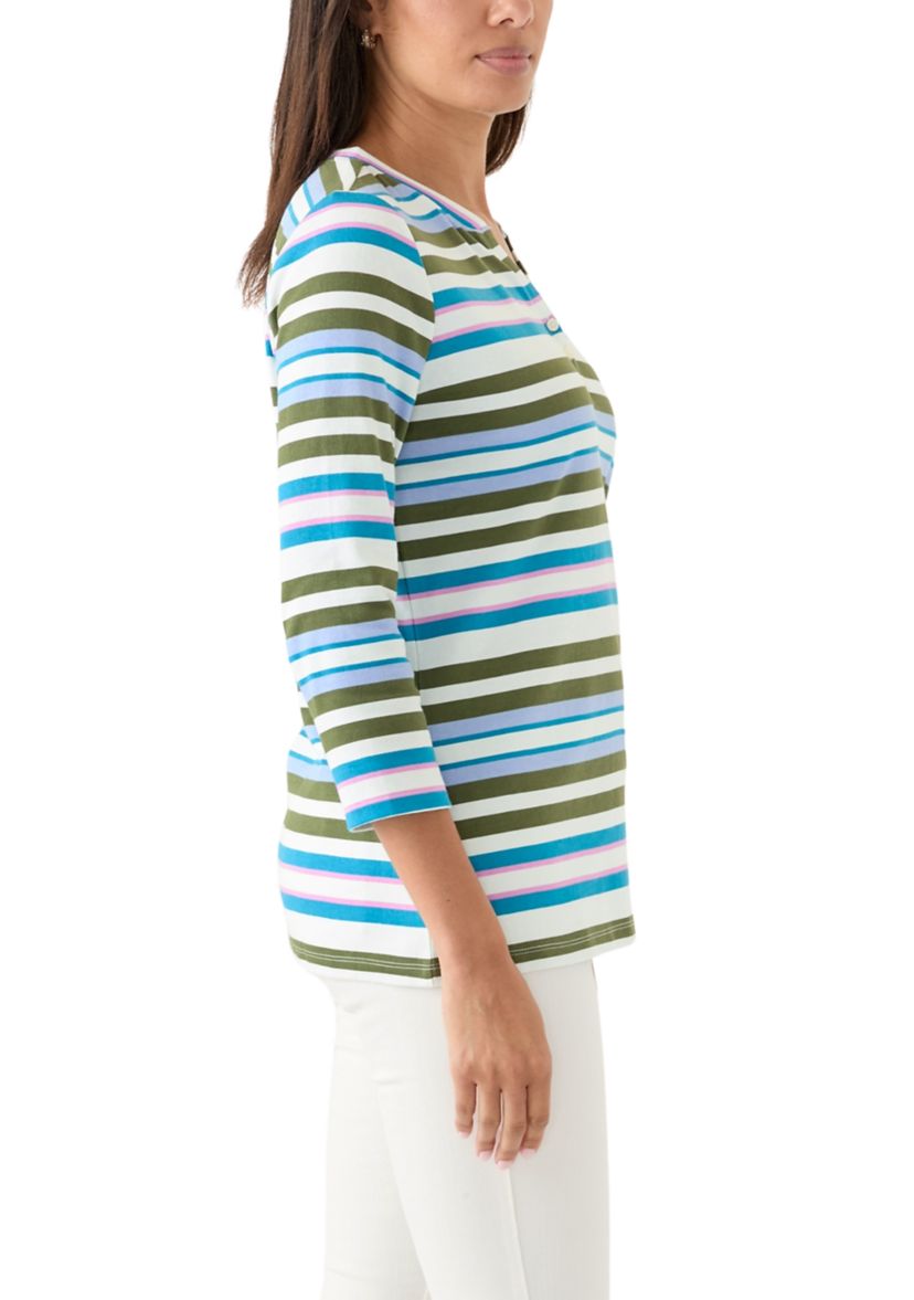 Womens Stripe Split Neck Top