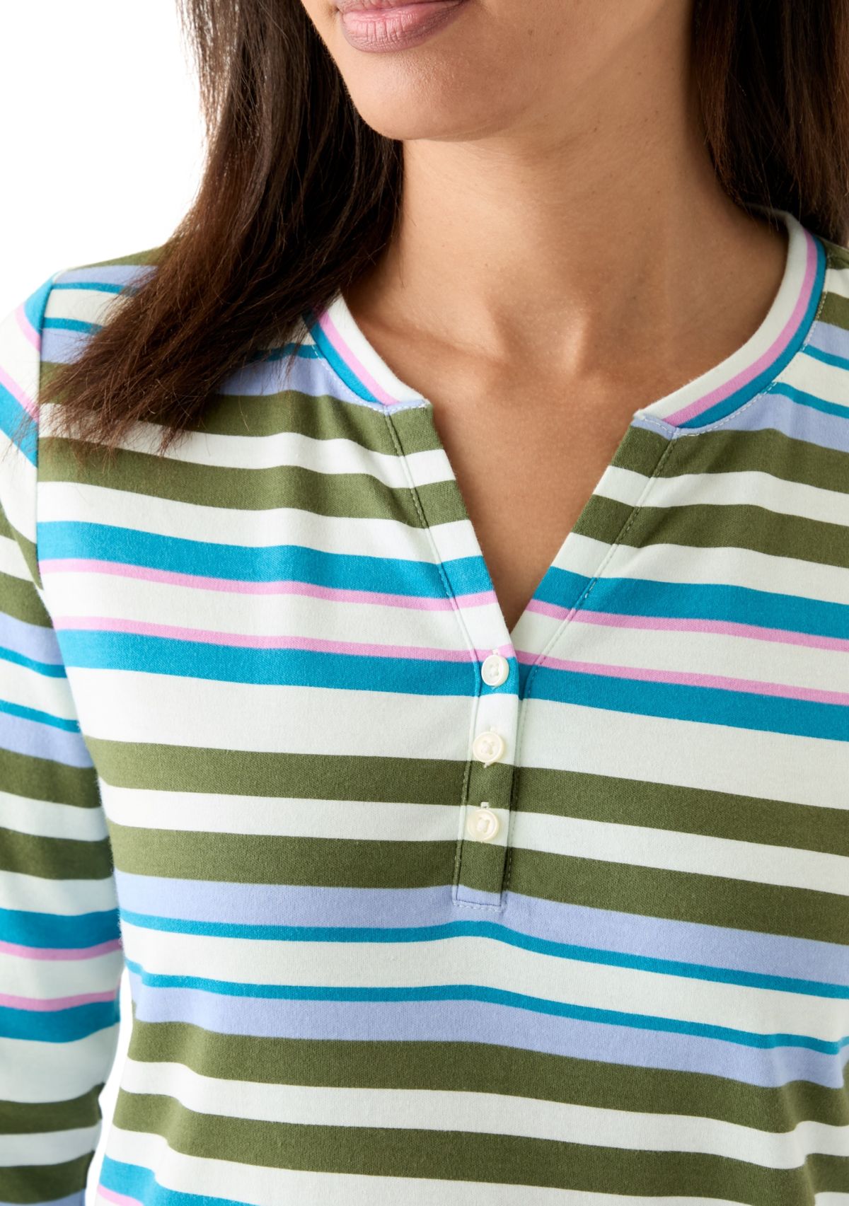 Womens Stripe Split Neck Top