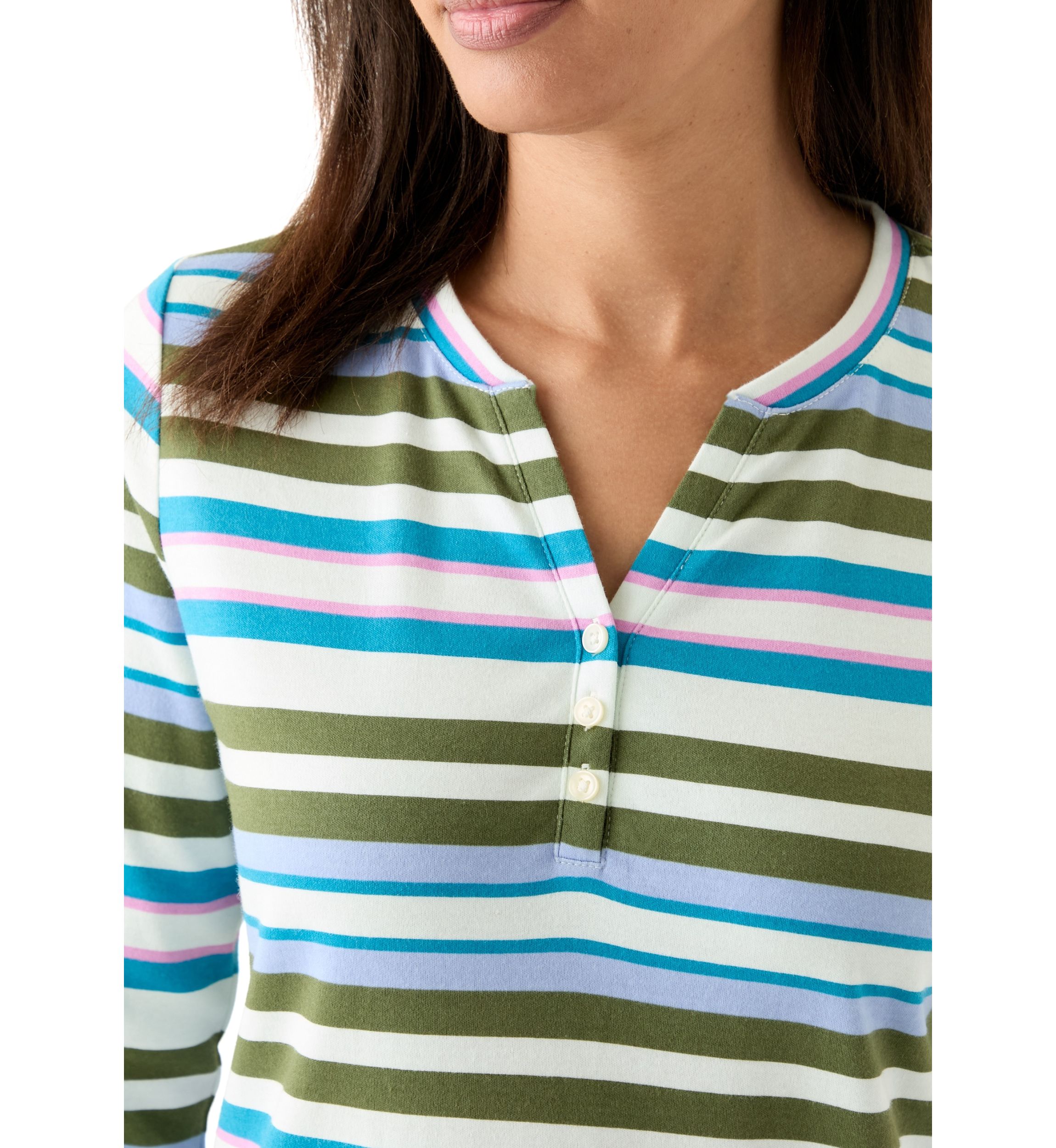 Womens Stripe Split Neck Top