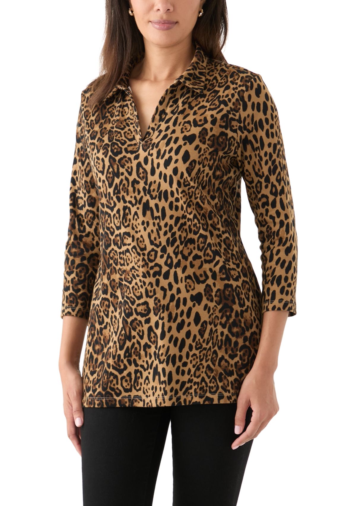 Womens Printed 3/4 Polo Top