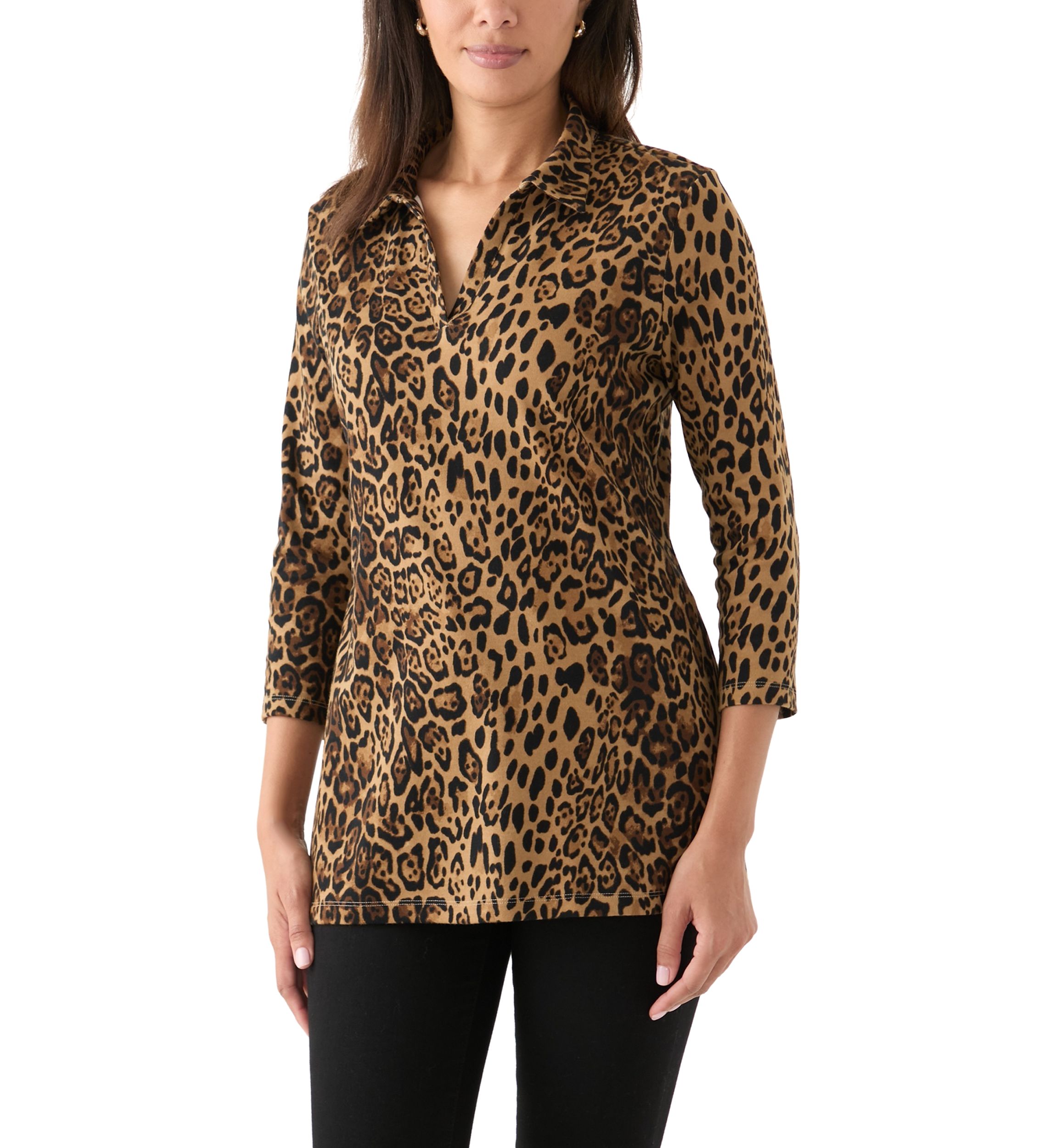 Womens Printed 3/4 Polo Top