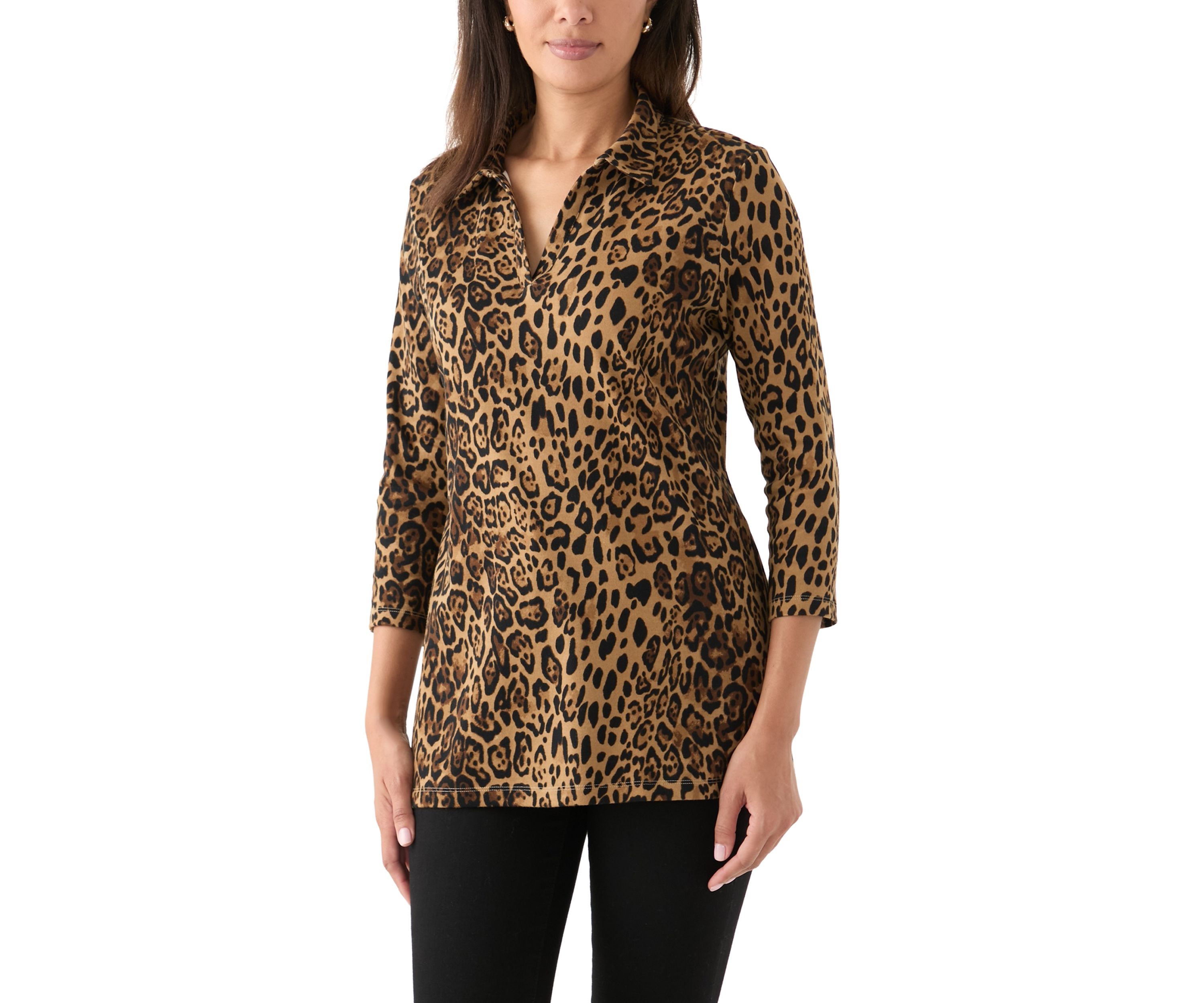 Womens Printed 3/4 Polo Top