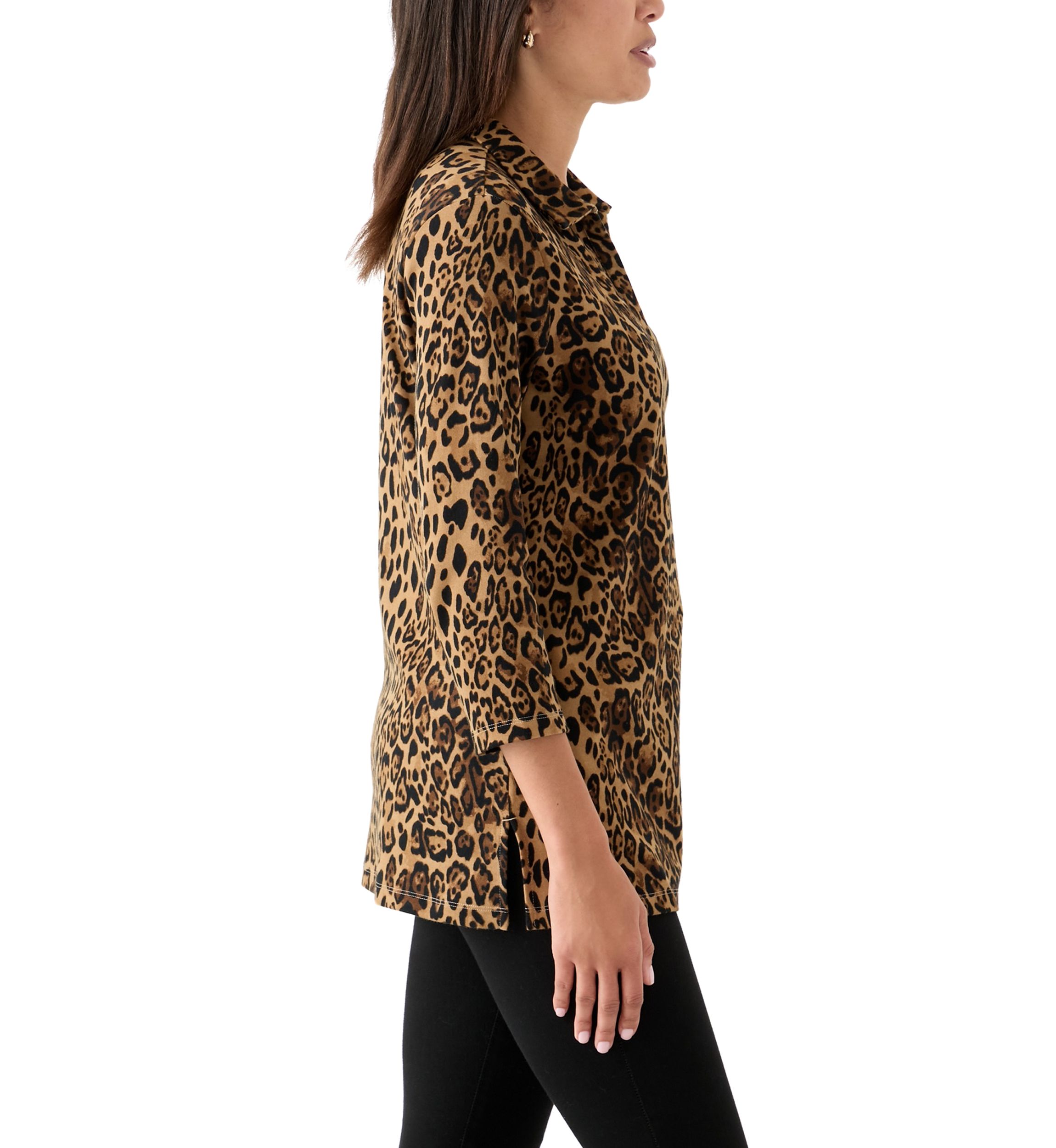 Womens Printed 3/4 Polo Top