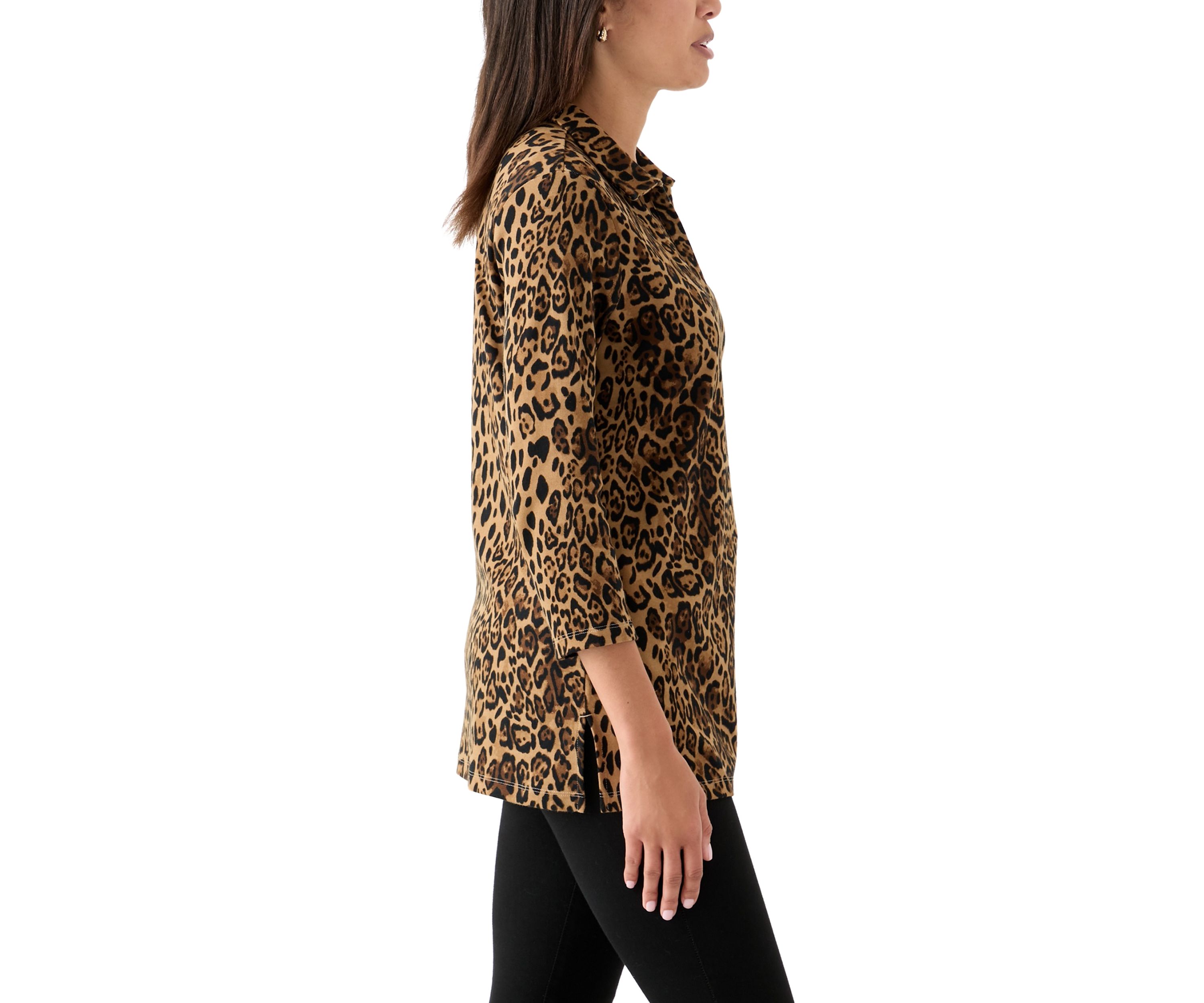 Womens Printed 3/4 Polo Top