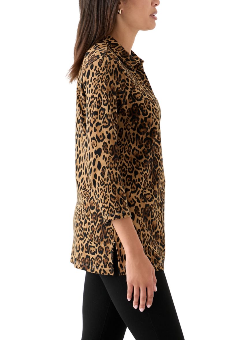 Womens Printed 3/4 Polo Top