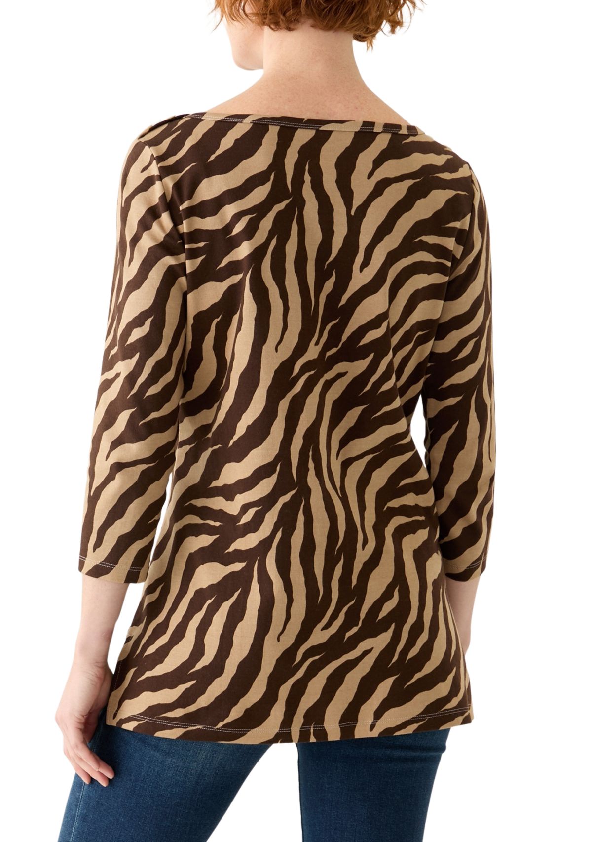Womens 3/4 Sleeve Boat Neck Printed T-Shirt