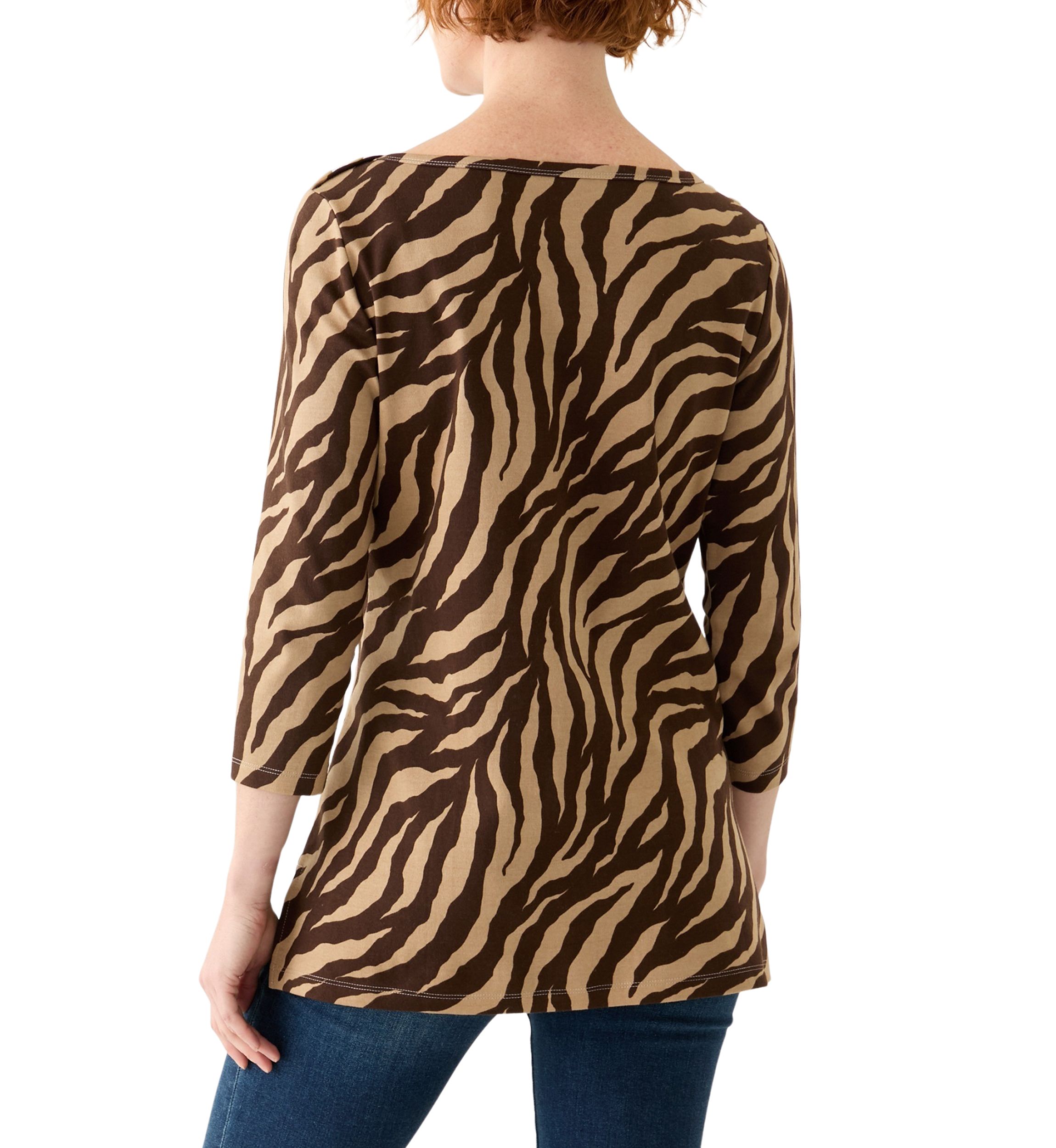 Womens 3/4 Sleeve Boat Neck Printed T-Shirt