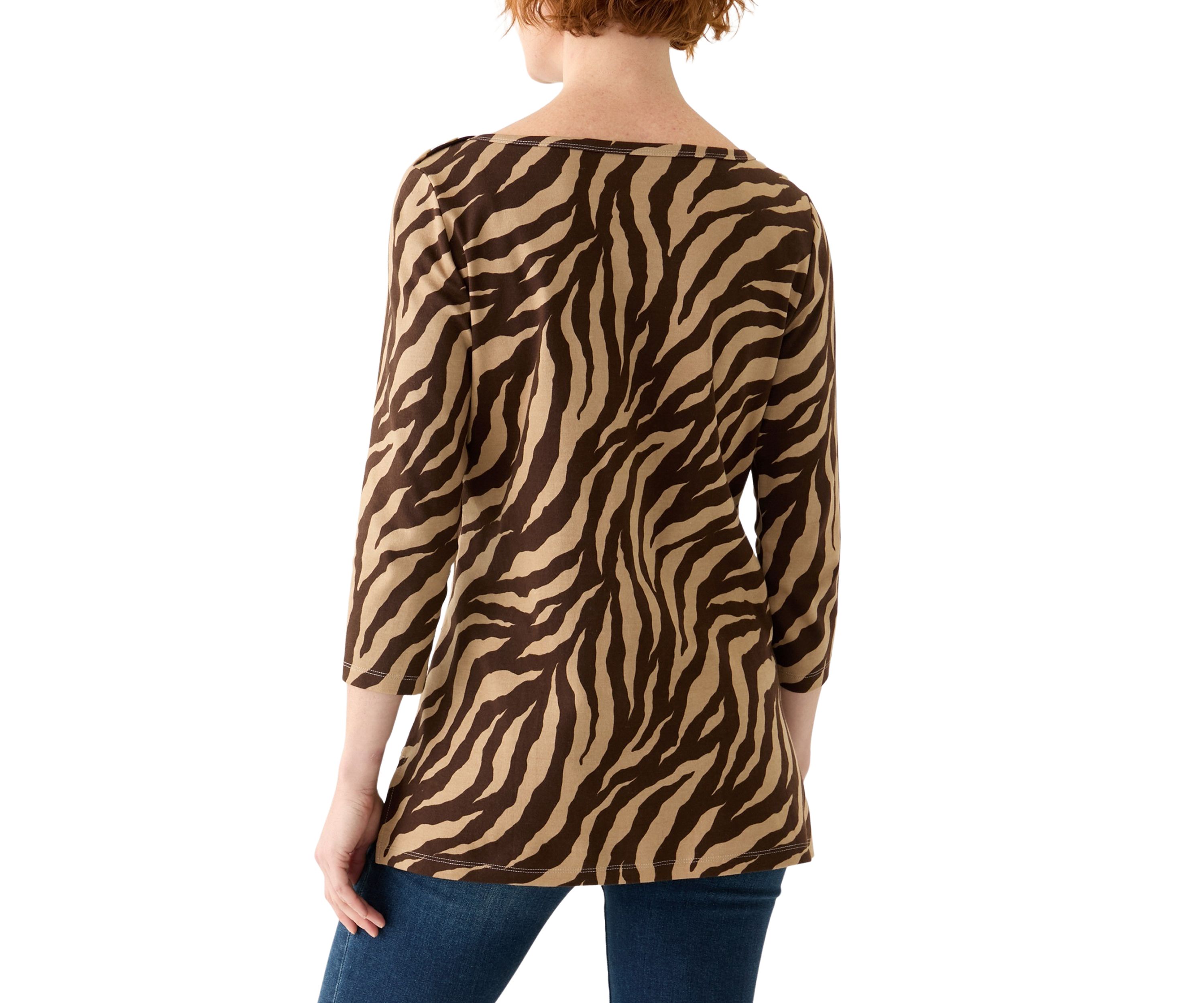 Womens 3/4 Sleeve Boat Neck Printed T-Shirt