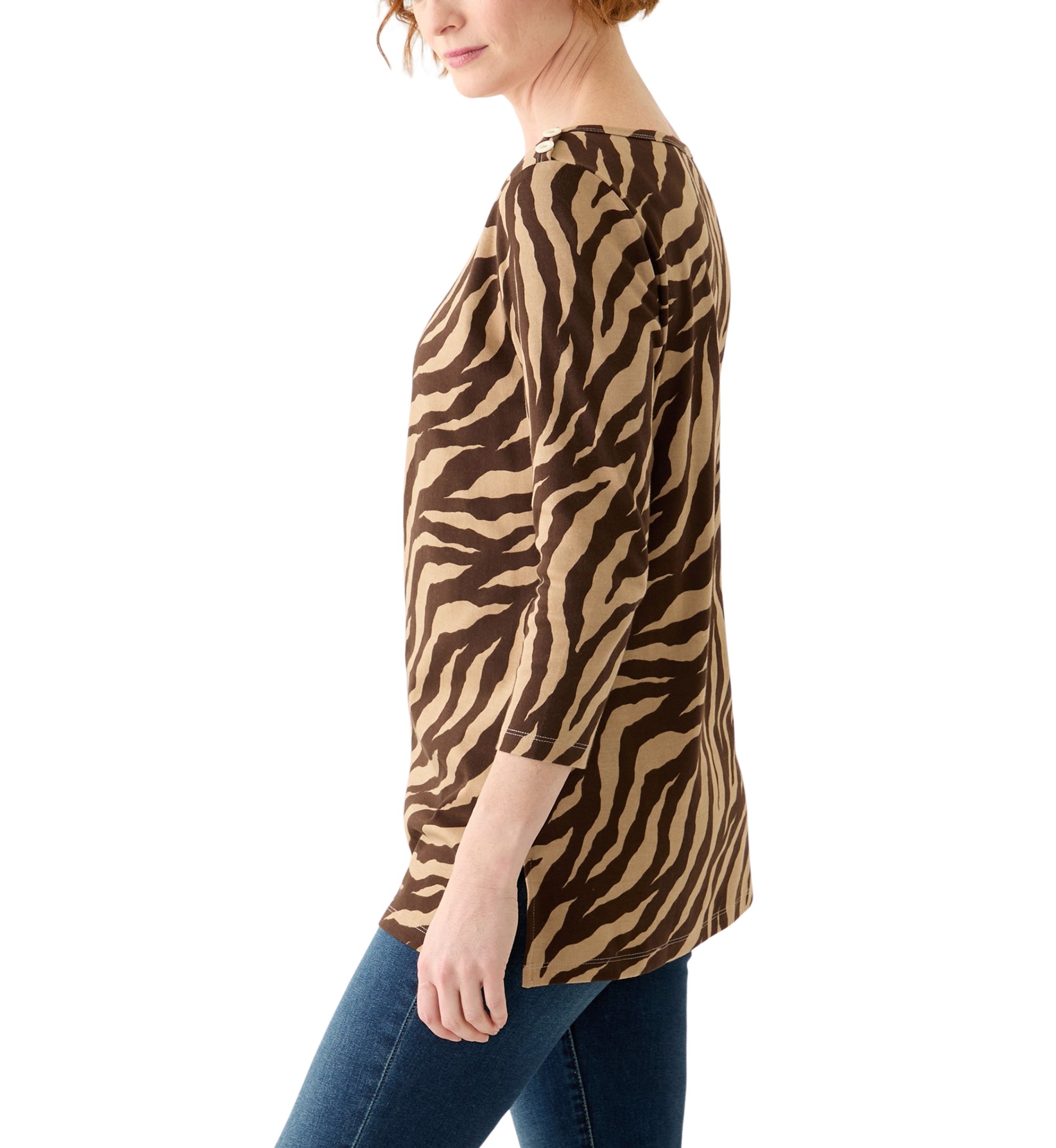 Womens 3/4 Sleeve Boat Neck Printed T-Shirt
