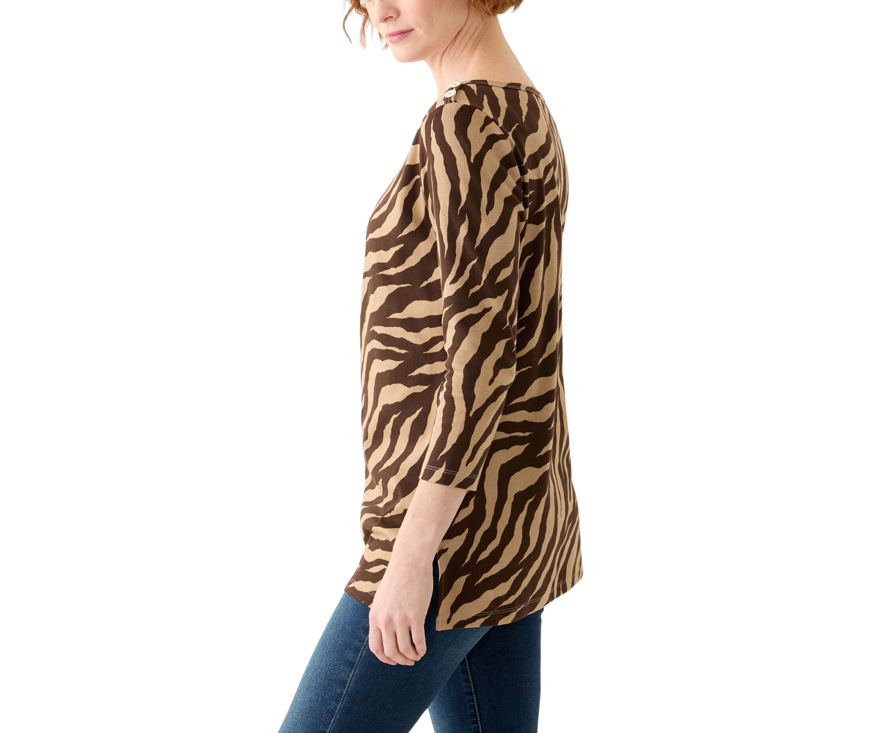 Womens 3/4 Sleeve Boat Neck Printed T-Shirt