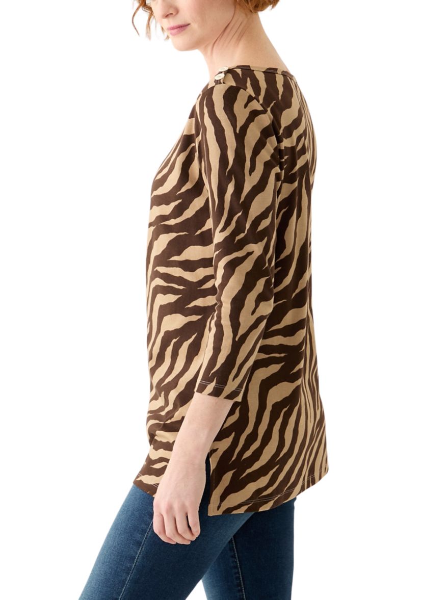 Womens 3/4 Sleeve Boat Neck Printed T-Shirt