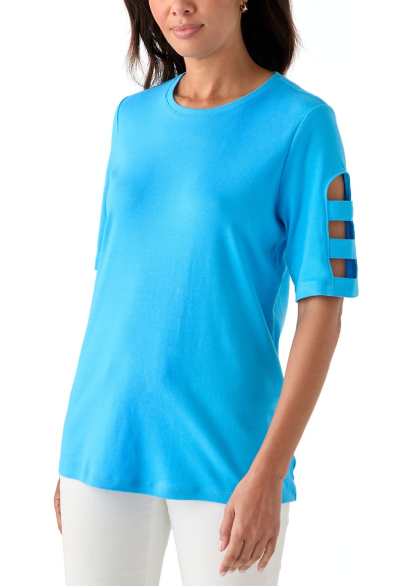 Womens Elbow Ladder Sleeve Top
