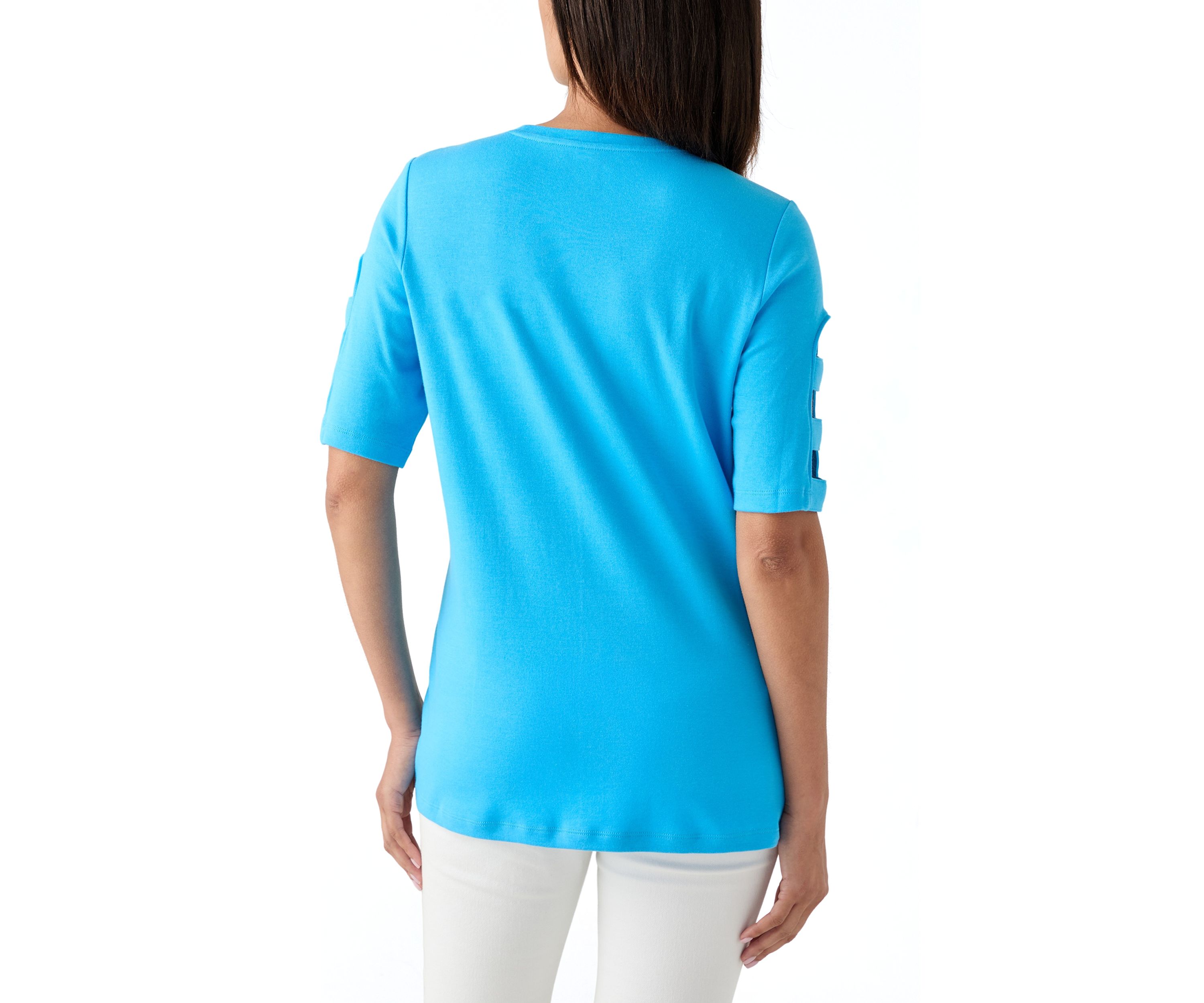 Womens Elbow Ladder Sleeve Top