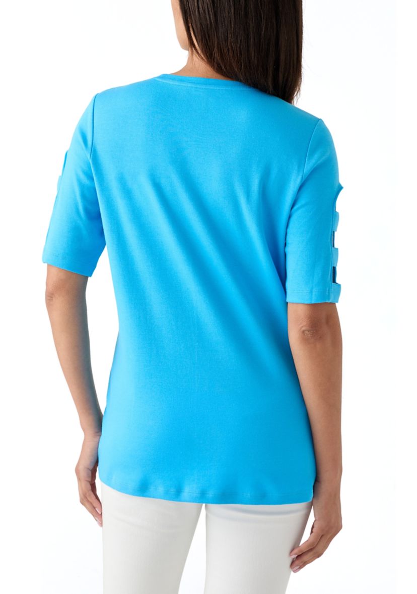 Womens Elbow Ladder Sleeve Top