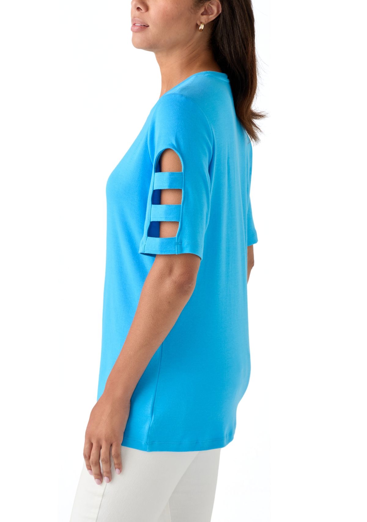 Womens Elbow Ladder Sleeve Top
